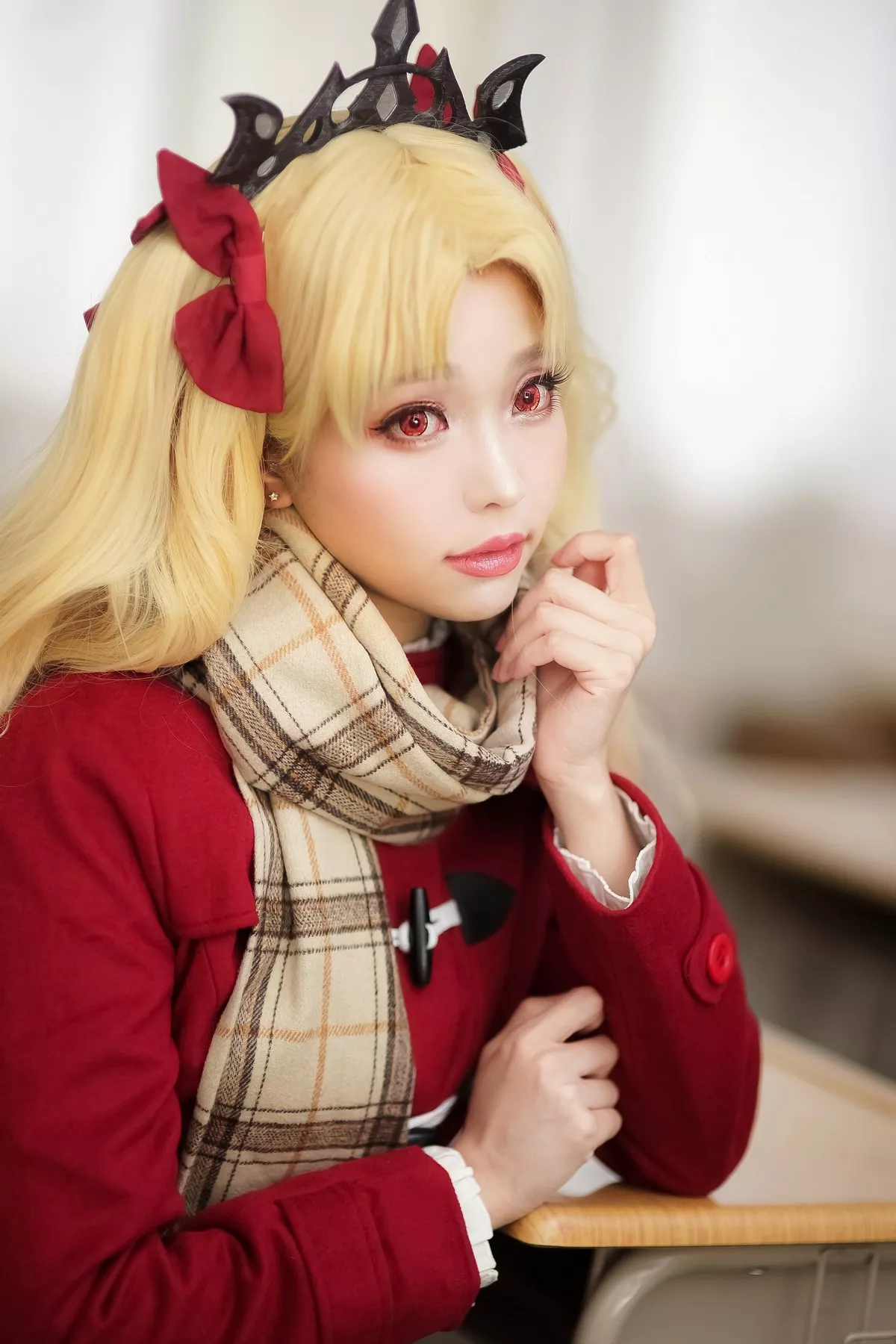 Coser妹子Ely_eee远坂凛JK主题灰色格子裙下超薄黑丝裤袜秀美腿性感迷人写真57P