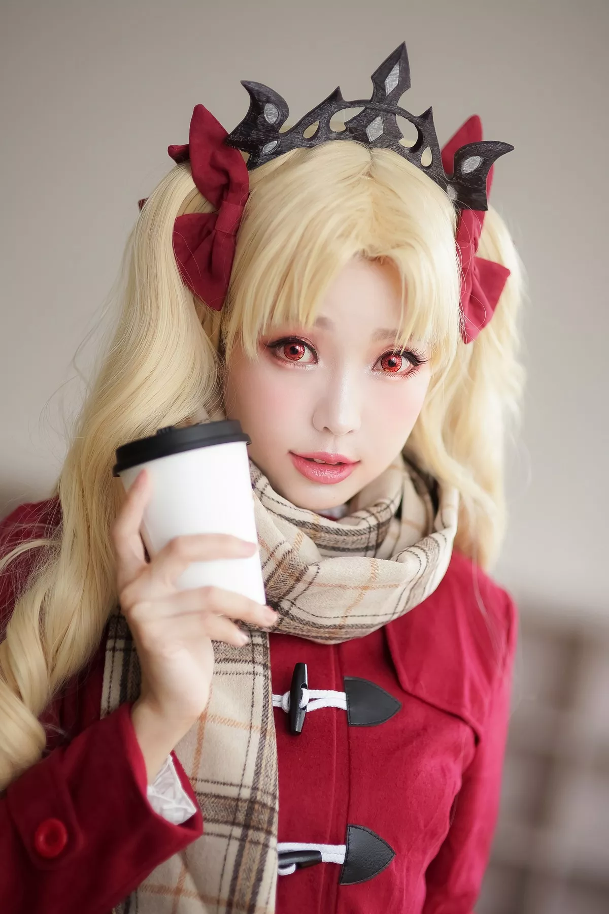 Coser妹子Ely_eee远坂凛JK主题灰色格子裙下超薄黑丝裤袜秀美腿性感迷人写真57P
