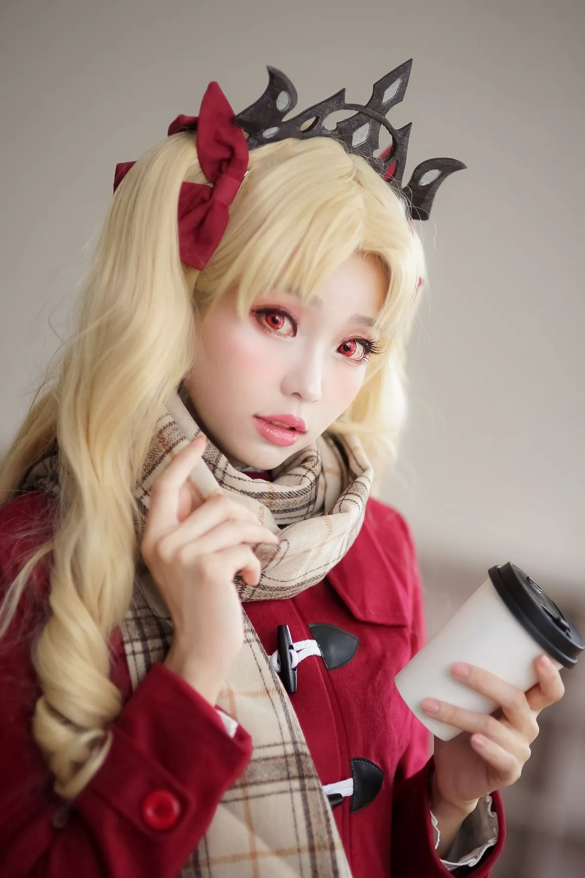 Coser妹子Ely_eee远坂凛JK主题灰色格子裙下超薄黑丝裤袜秀美腿性感迷人写真57P