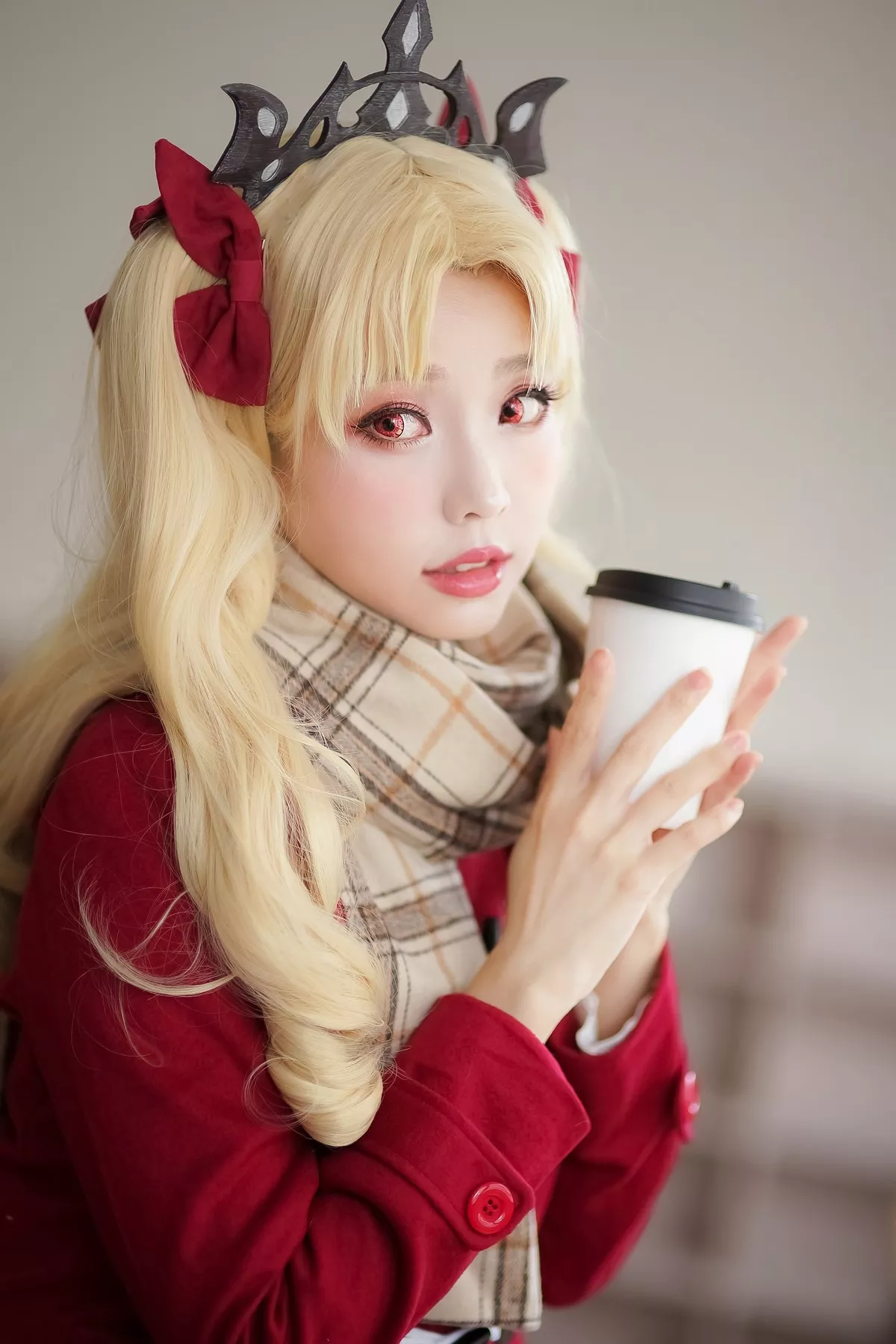Coser妹子Ely_eee远坂凛JK主题灰色格子裙下超薄黑丝裤袜秀美腿性感迷人写真57P