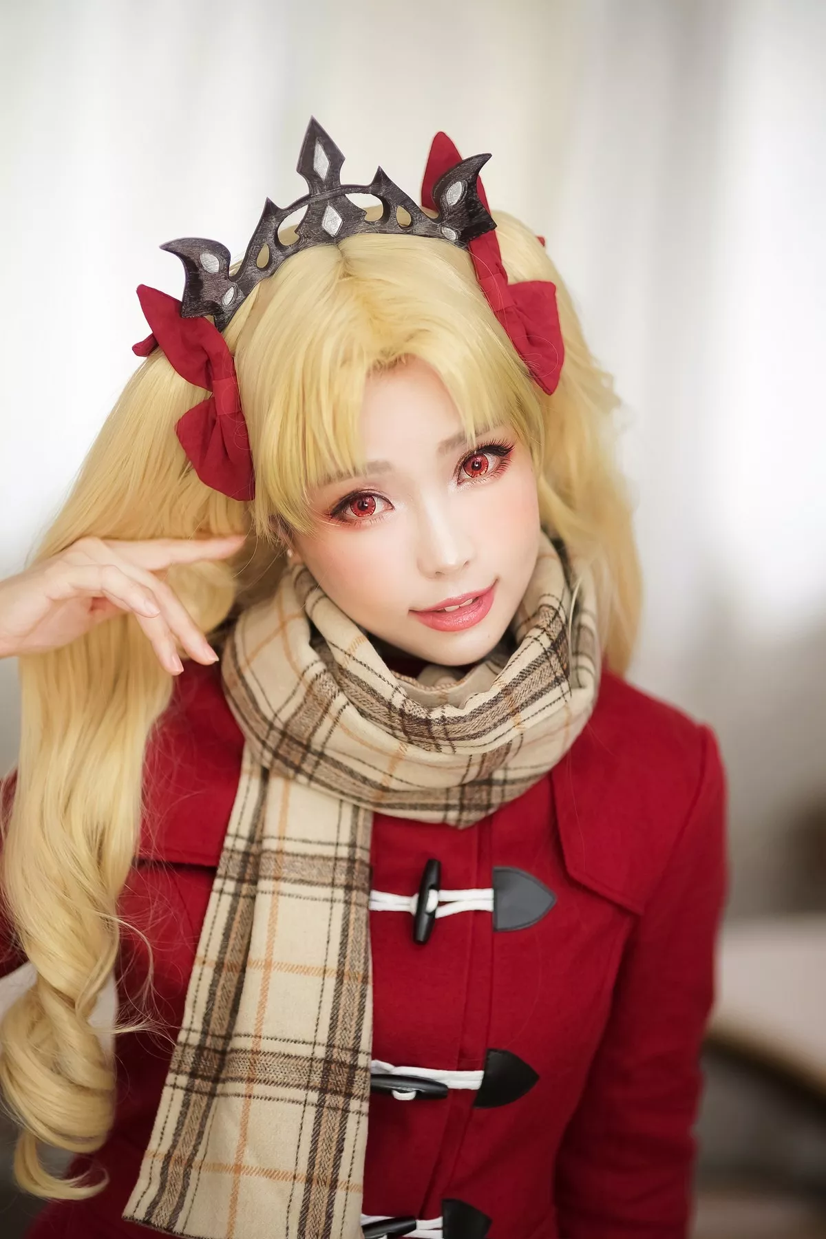 Coser妹子Ely_eee远坂凛JK主题灰色格子裙下超薄黑丝裤袜秀美腿性感迷人写真57P