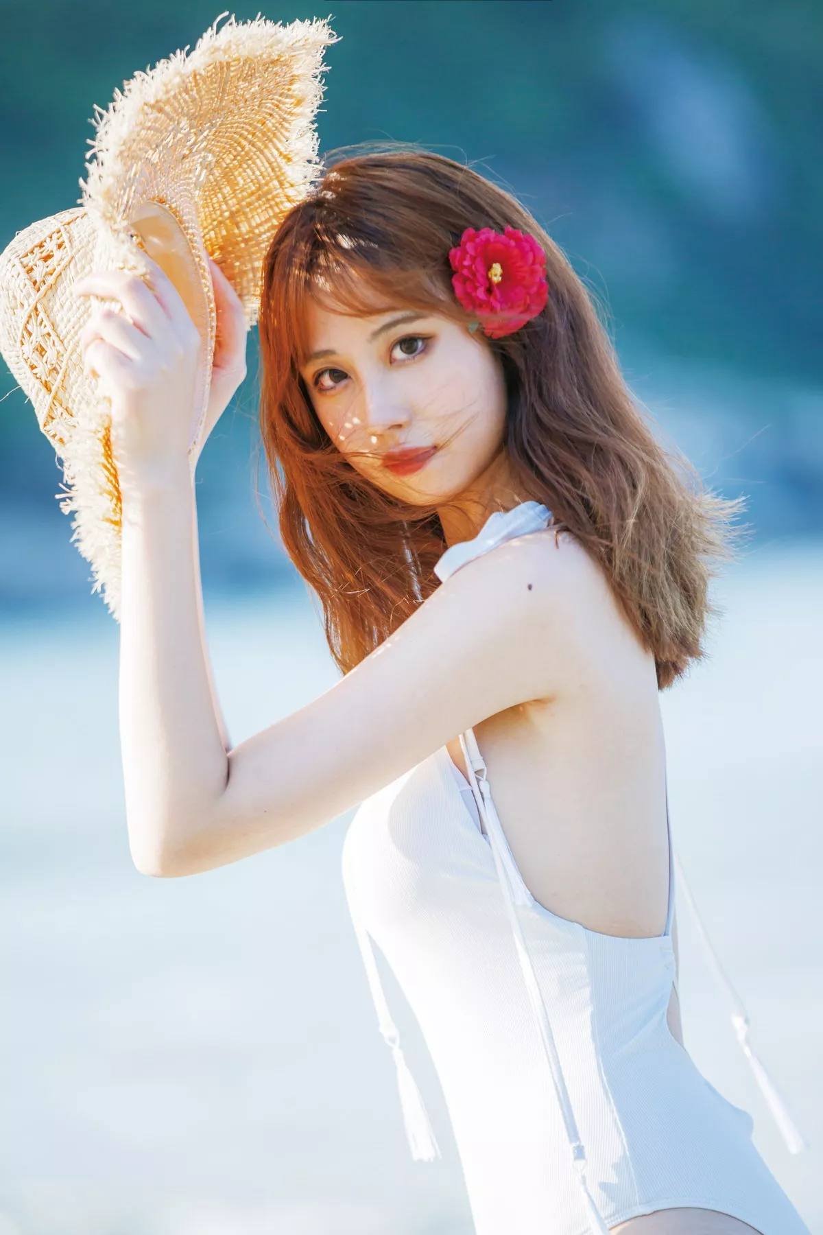 次元少女念雪ww日暮温柔主题户外海边性感白色连体比基尼秀完美身材诱惑写真39P