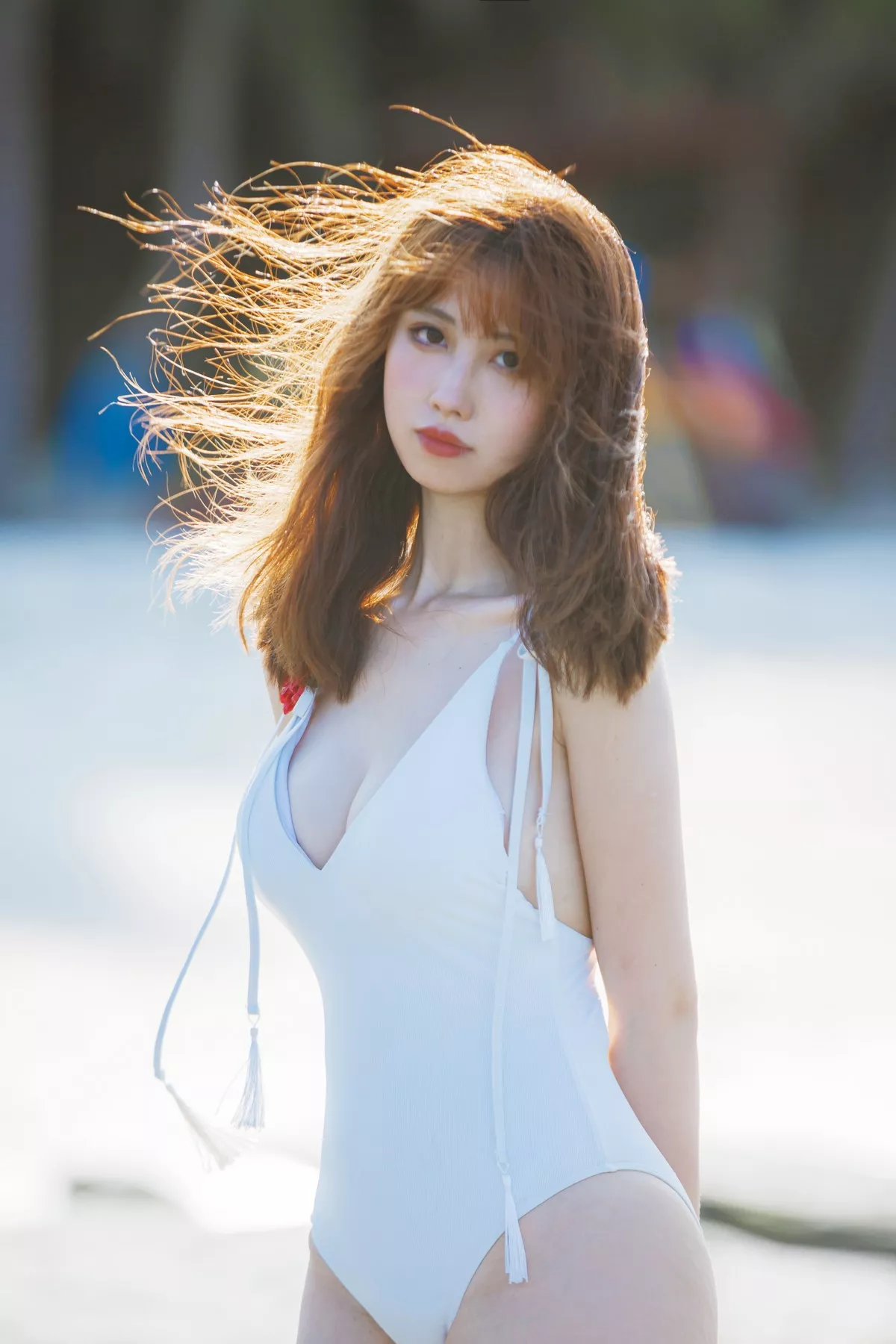 次元少女念雪ww日暮温柔主题户外海边性感白色连体比基尼秀完美身材诱惑写真39P
