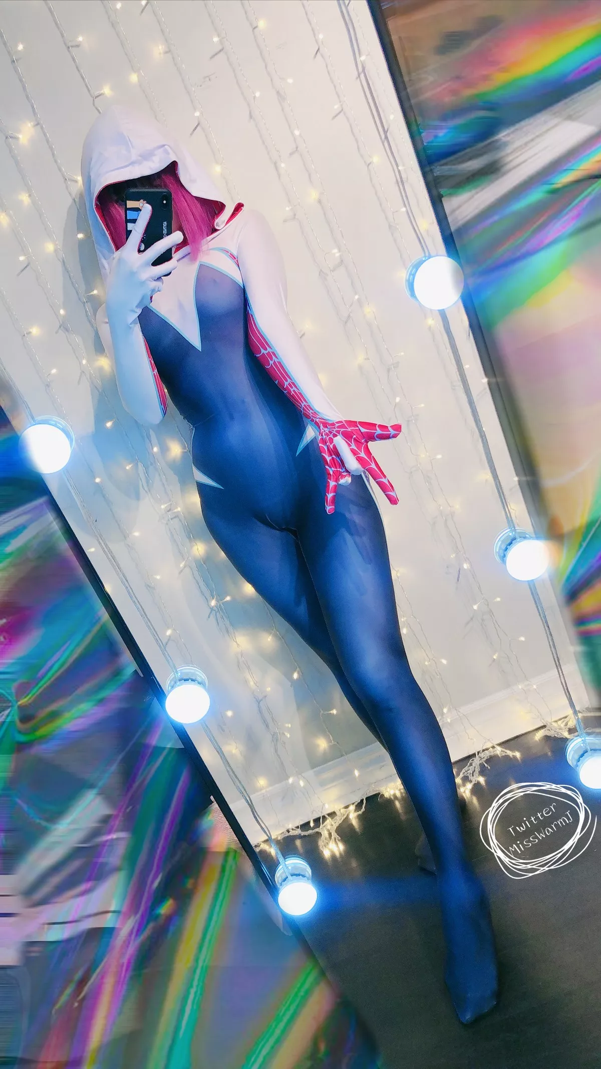网络美女MisswarmJ-Spider Gwen主题私房性感紧身蜘蛛侠服饰秀完美身材诱惑写真43P