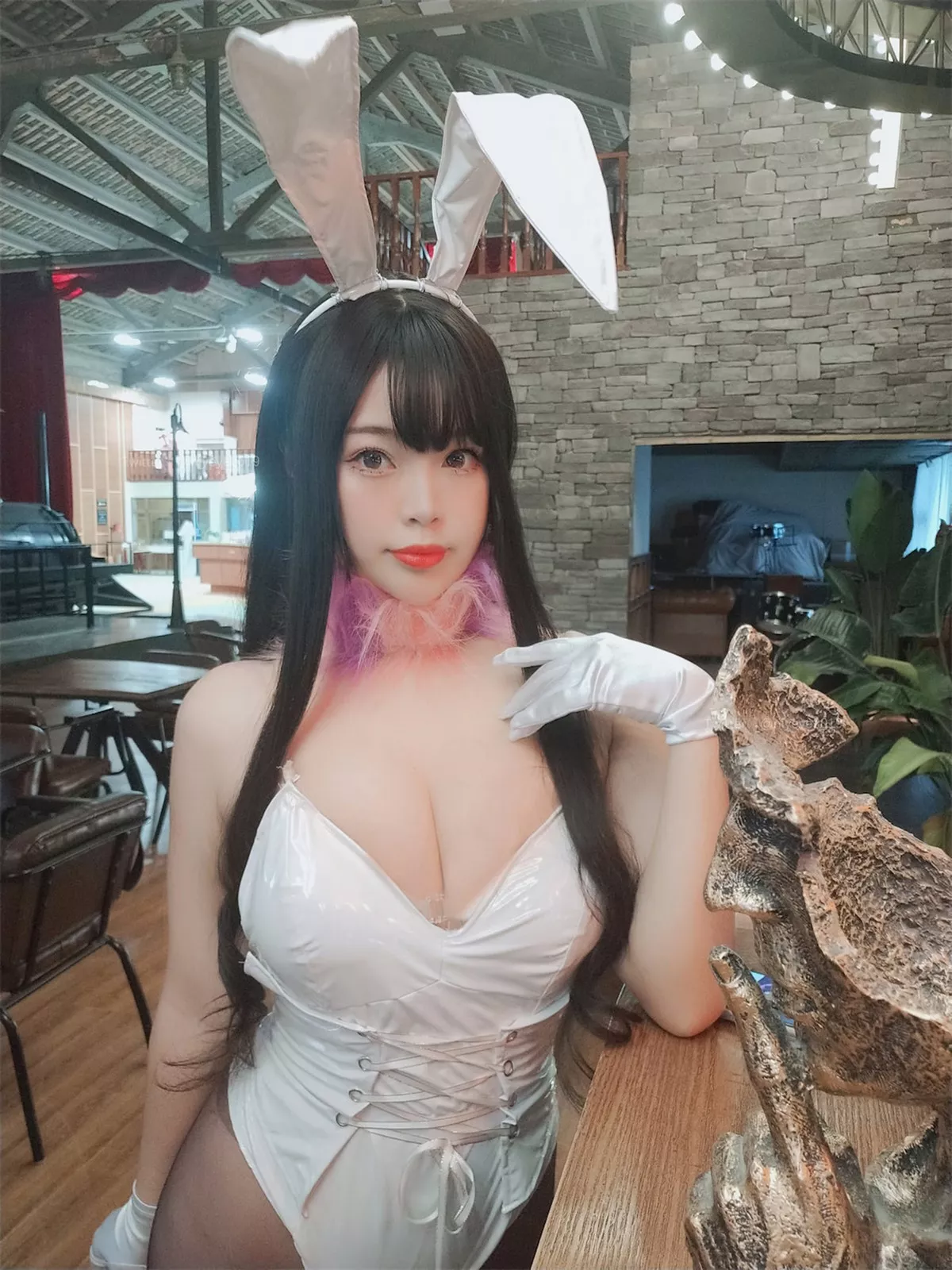 萌系小姐姐白烨恶魔姐姐兔女郎主题白色高叉连体衣配超薄黑丝秀美腿诱惑写真72P