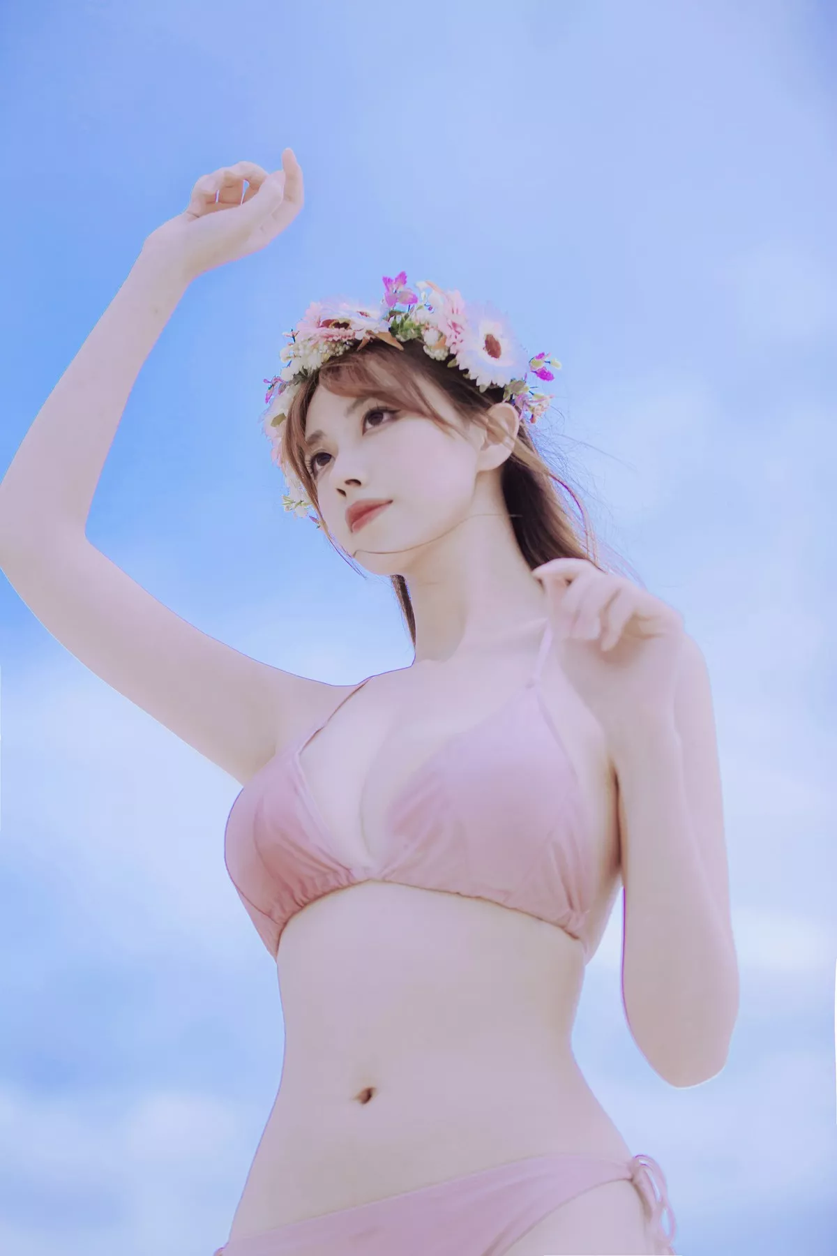 次元少女念雪ww白桃汽水主题户外沙滩性感粉色比基尼秀完美身材迷人诱惑写真42P