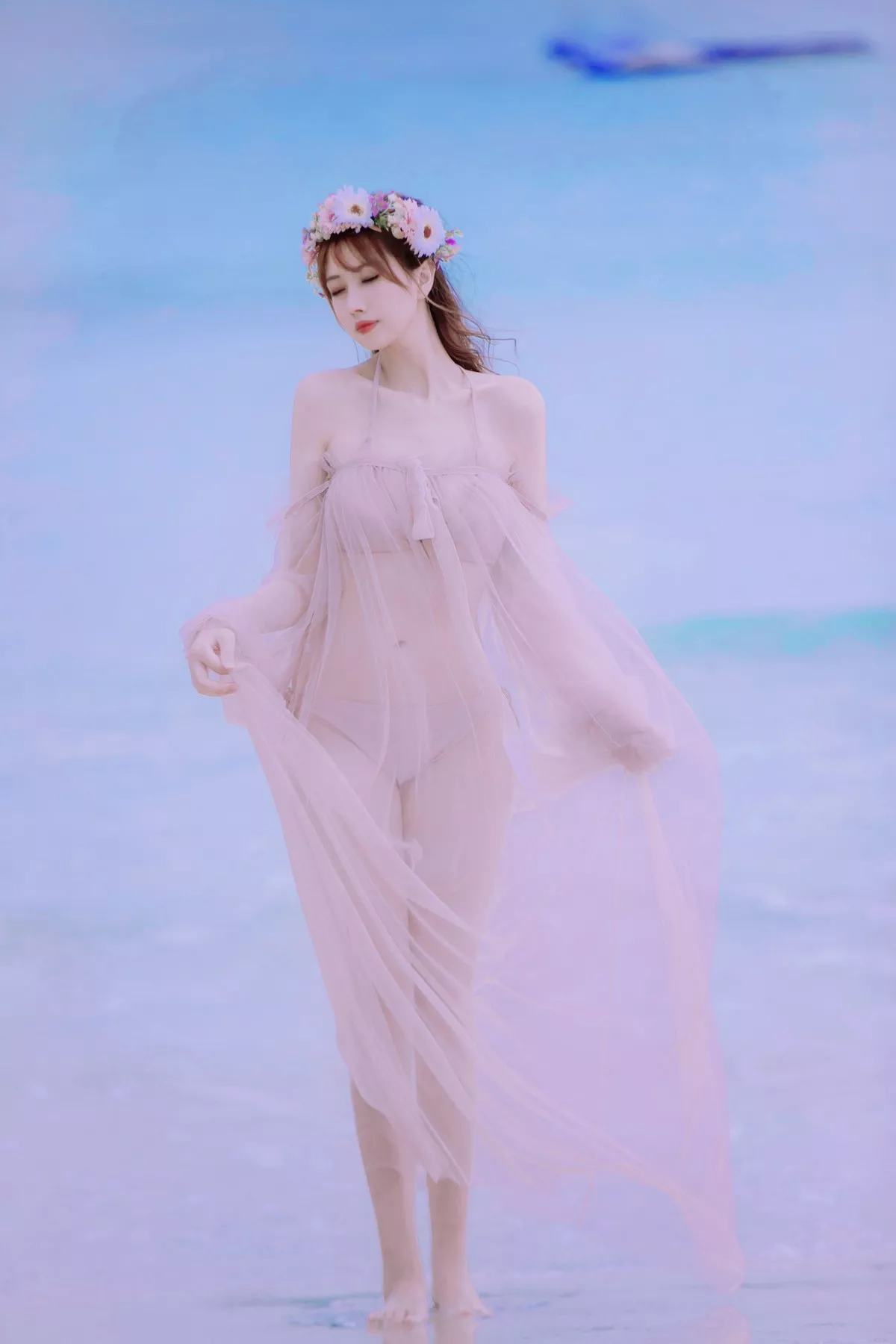 次元少女念雪ww白桃汽水主题户外沙滩性感粉色比基尼秀完美身材迷人诱惑写真42P