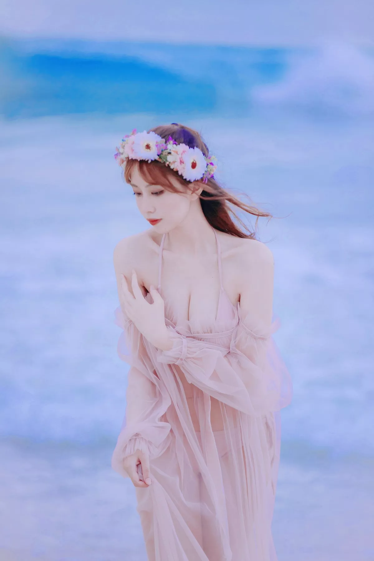 次元少女念雪ww白桃汽水主题户外沙滩性感粉色比基尼秀完美身材迷人诱惑写真42P