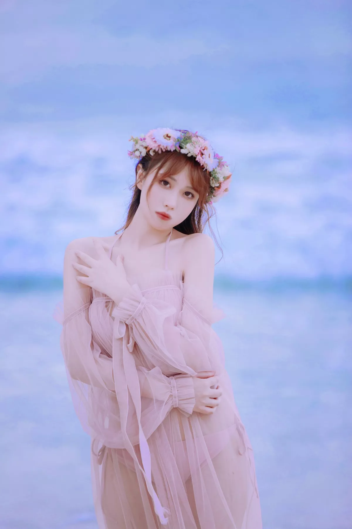 次元少女念雪ww白桃汽水主题户外沙滩性感粉色比基尼秀完美身材迷人诱惑写真42P
