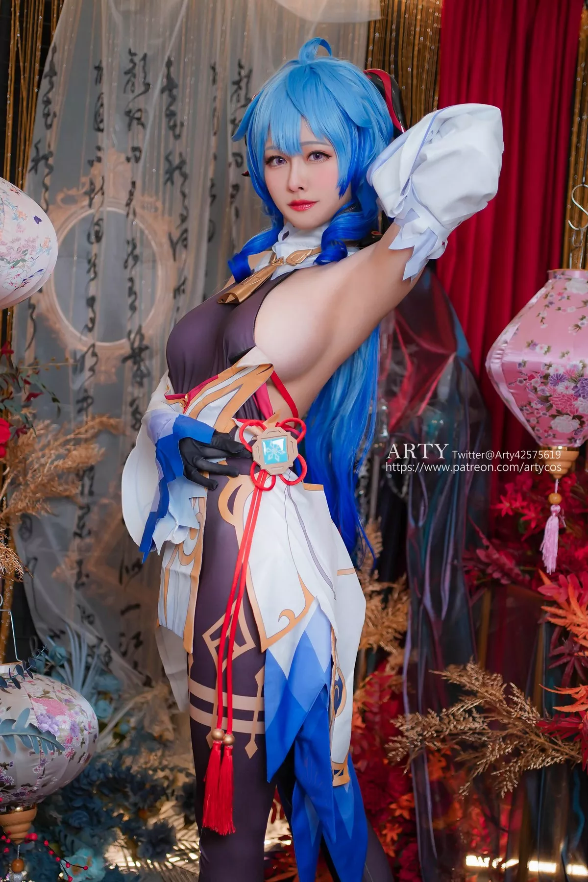Coser妹子Arty Huang-Genshin Ganyu主题私房性感紫色连体衣秀丰满身材诱惑写真57P