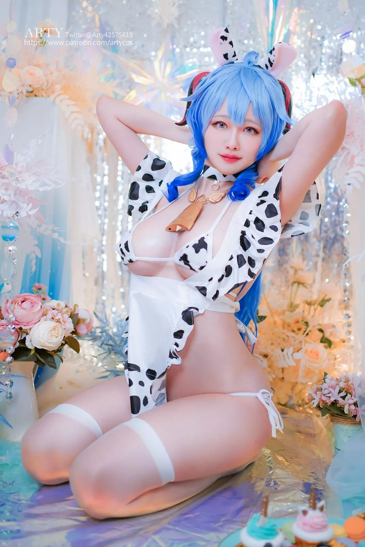 Coser妹子Arty Huang-Genshin Ganyu主题私房性感紫色连体衣秀丰满身材诱惑写真57P