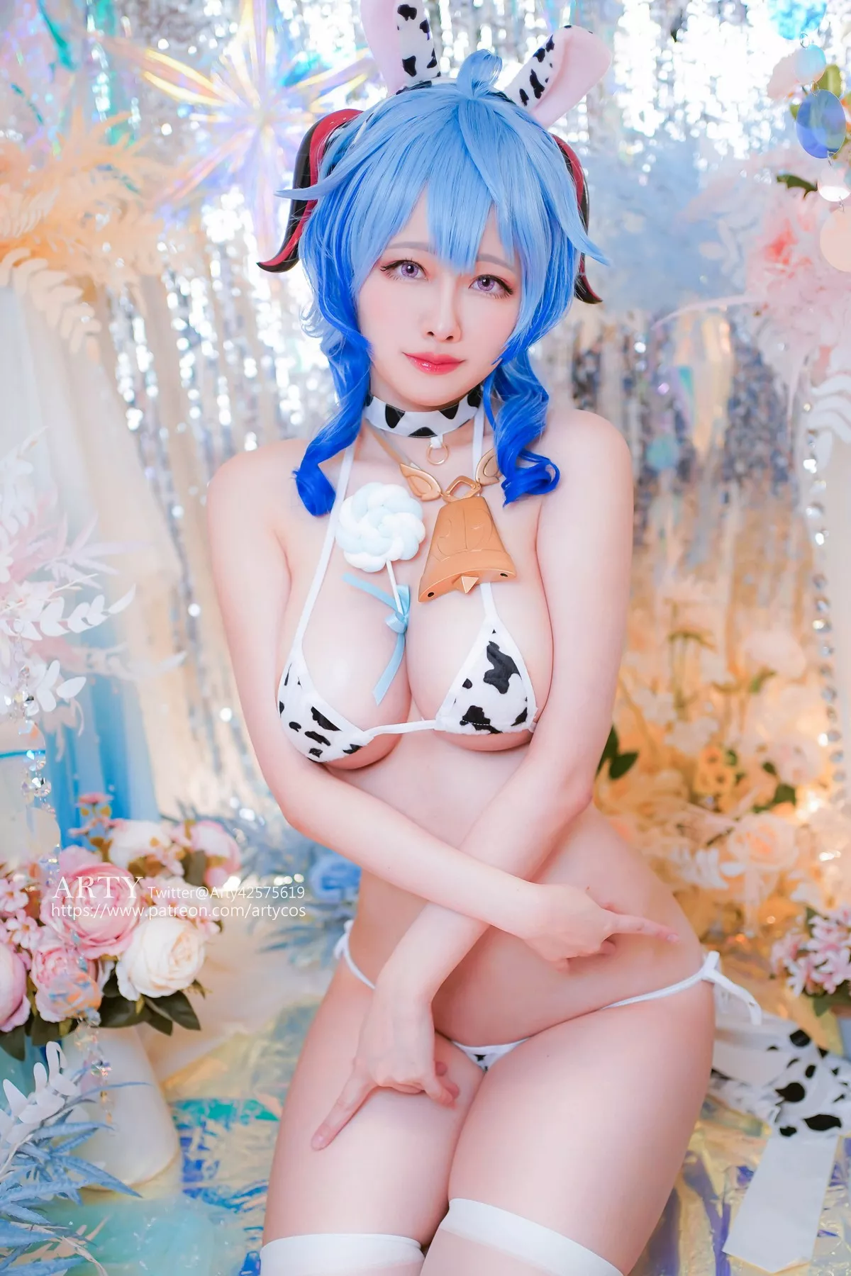 Coser妹子Arty Huang-Genshin Ganyu主题私房性感紫色连体衣秀丰满身材诱惑写真57P
