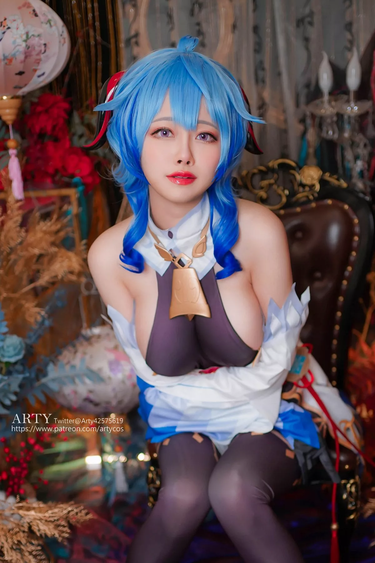Coser妹子Arty Huang-Genshin Ganyu主题私房性感紫色连体衣秀丰满身材诱惑写真57P