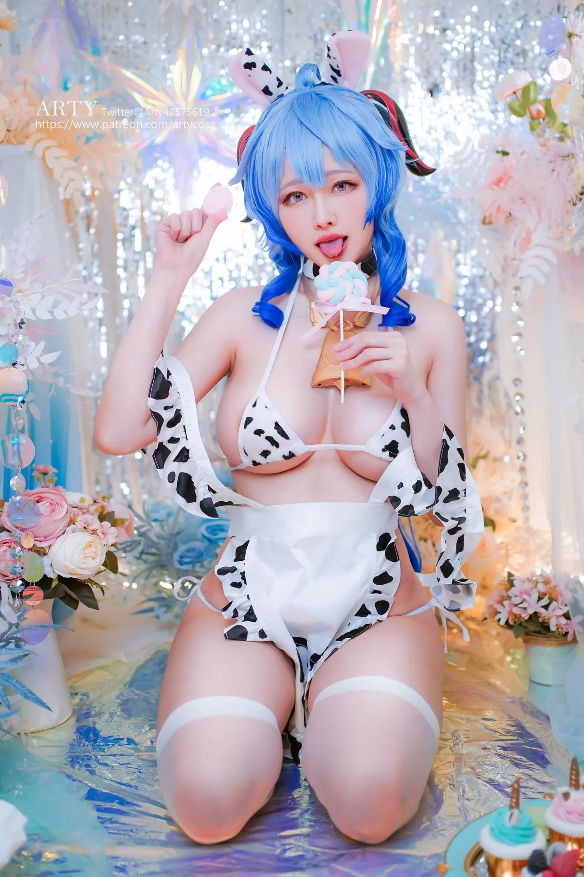 Coser妹子Arty Huang-Genshin Ganyu主题私房性感紫色连体衣秀丰满身材诱惑写真57P