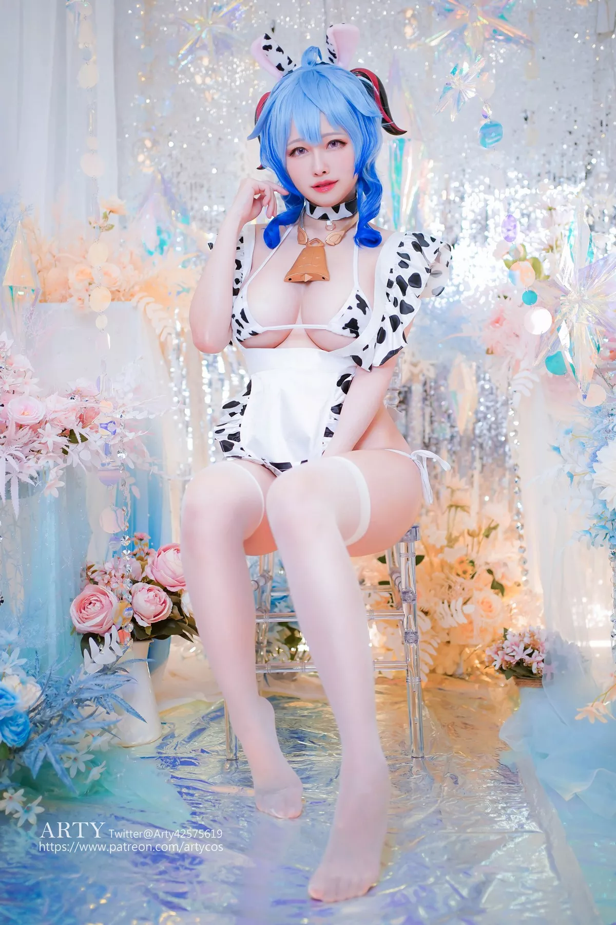 Coser妹子Arty Huang-Genshin Ganyu主题私房性感紫色连体衣秀丰满身材诱惑写真57P