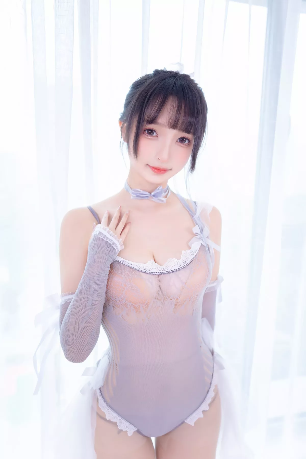萝莉美女神楽板真冬意乱情迷主题性感灰色薄透连体内衣配超薄肉丝完美诱惑写真75P