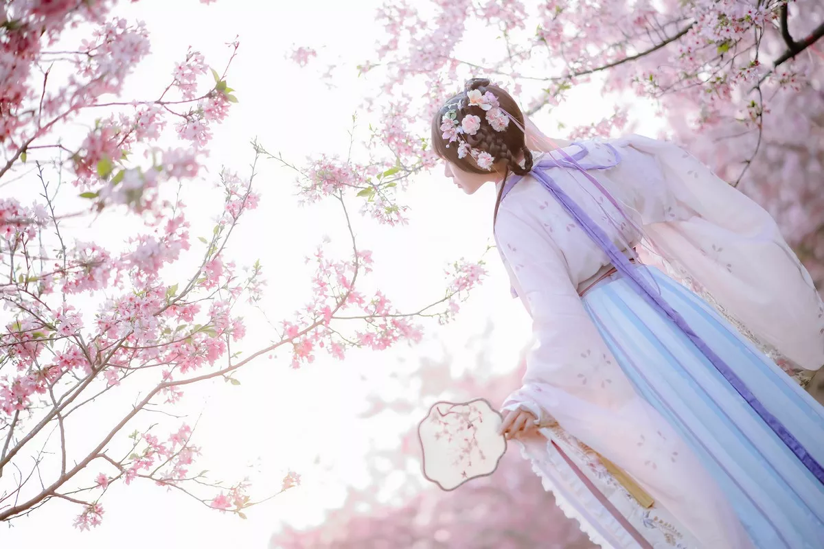网络美女Nyako喵子花神祈愿主题户外樱花树下性感古典服饰靓丽迷人写真52P