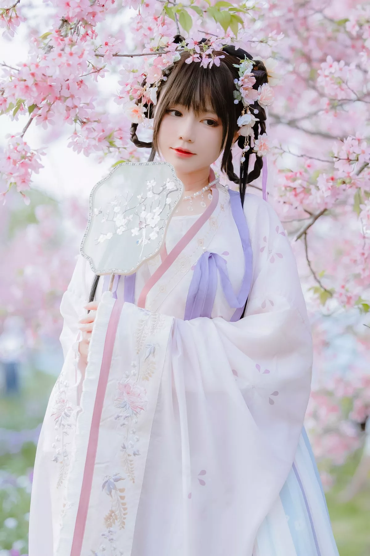 网络美女Nyako喵子花神祈愿主题户外樱花树下性感古典服饰靓丽迷人写真52P