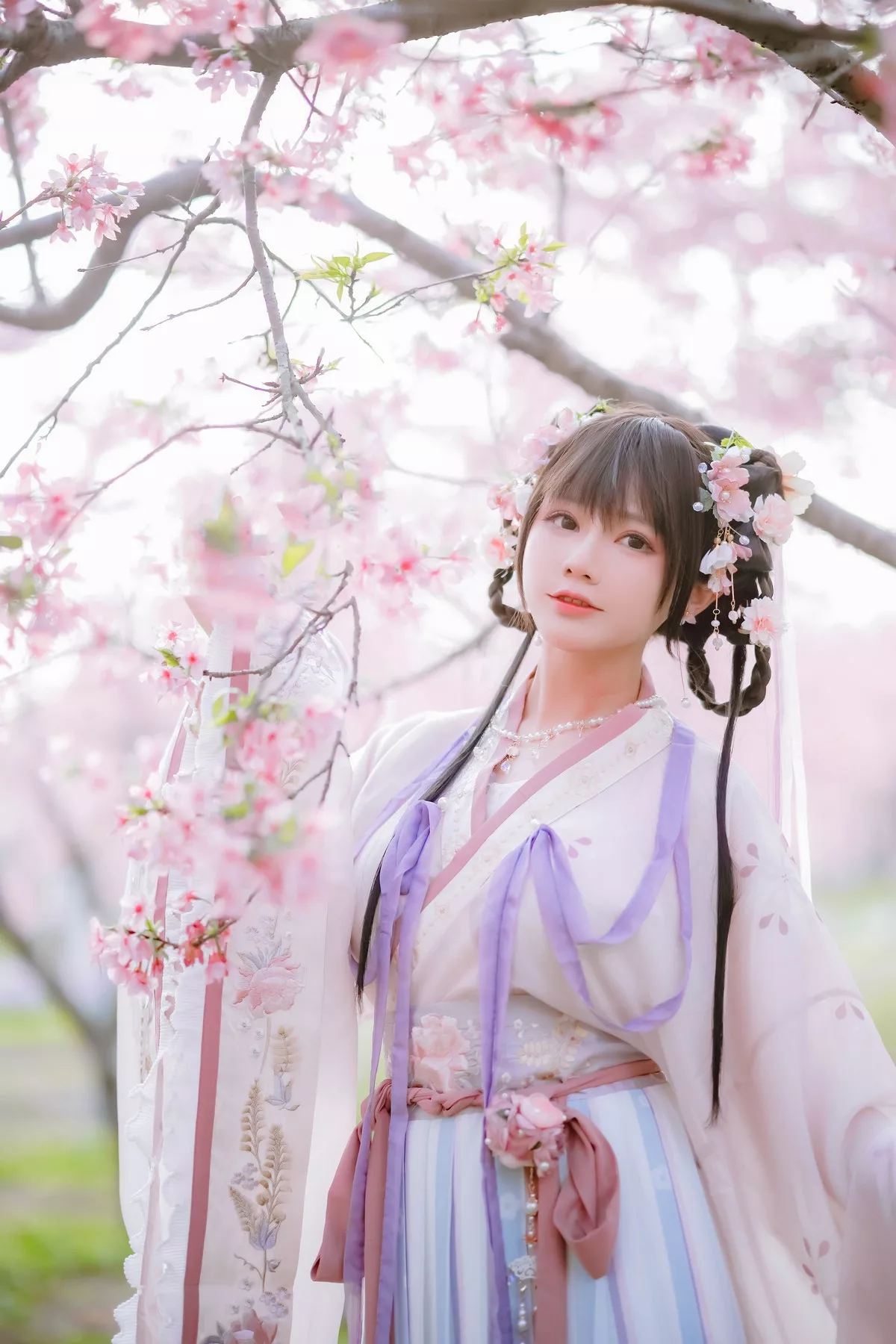 网络美女Nyako喵子花神祈愿主题户外樱花树下性感古典服饰靓丽迷人写真52P