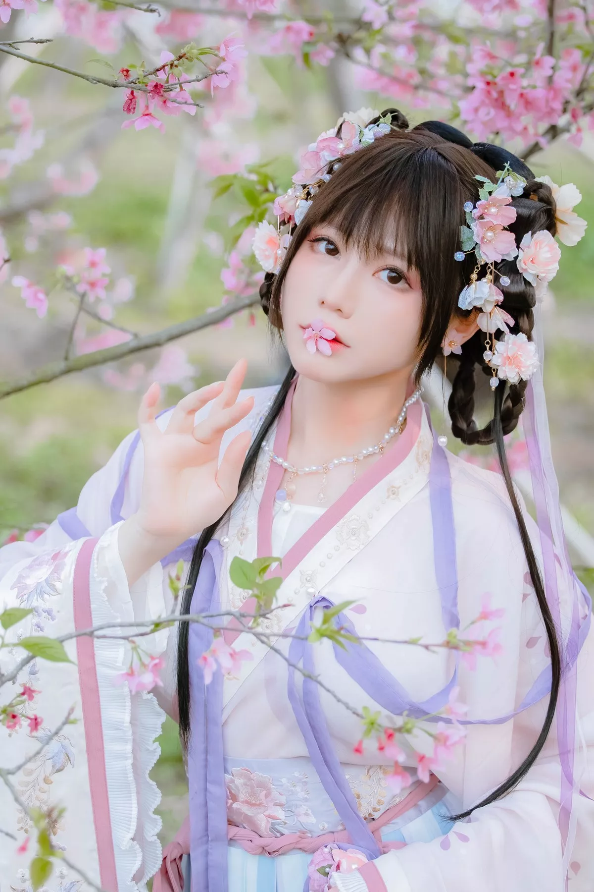 网络美女Nyako喵子花神祈愿主题户外樱花树下性感古典服饰靓丽迷人写真52P