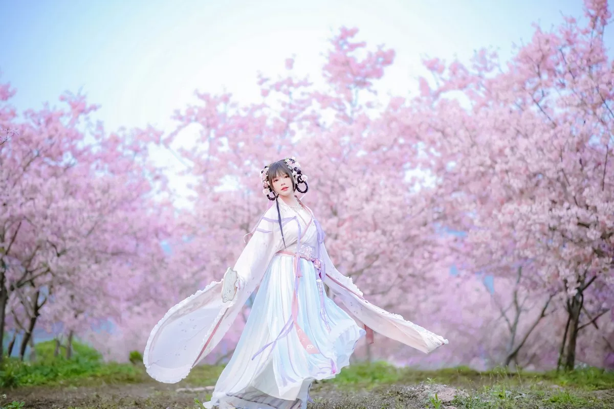 网络美女Nyako喵子花神祈愿主题户外樱花树下性感古典服饰靓丽迷人写真52P
