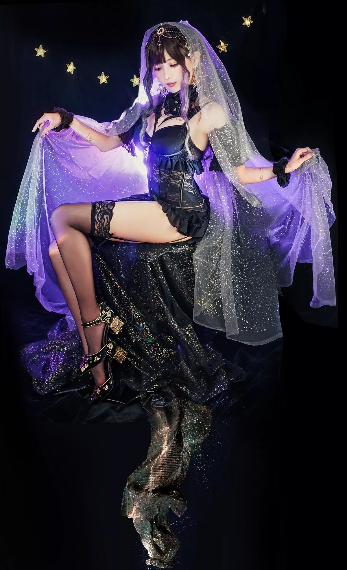 Coser妹子Ely_eee-Astrology Witch主题性感黑色塑身内衣配黑丝吊袜诱惑写真33P
