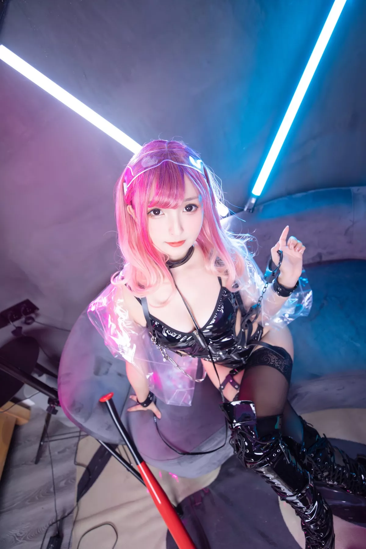 萝莉美女神楽板真冬Girlspunk2020主题性感黑色皮质服饰配蕾丝袜迷人诱惑写真150P
