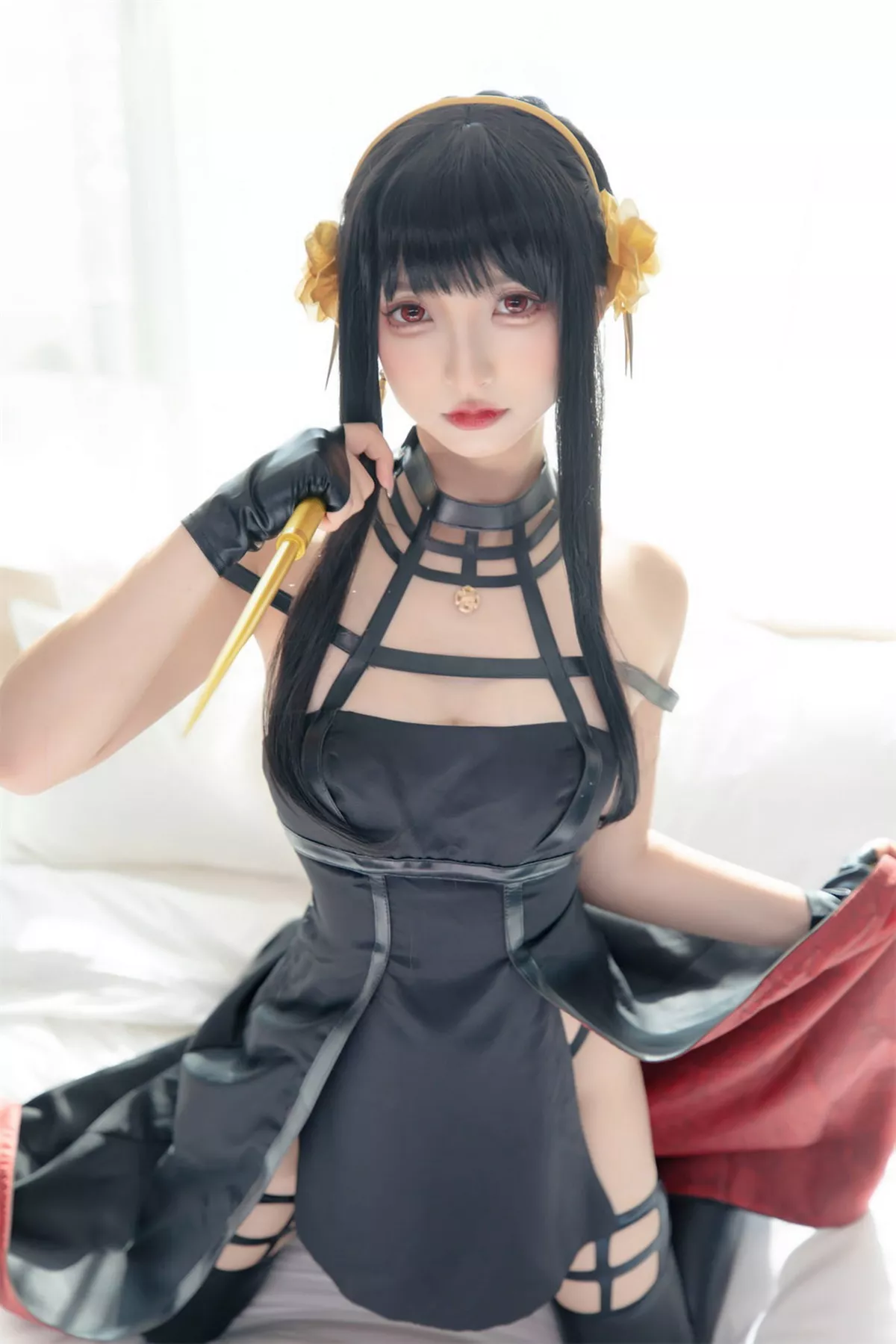 萝莉美女神楽板真冬约尔太太主题性感黑色吊裙配皮质腿袜秀翘臀美腿诱惑写真75P