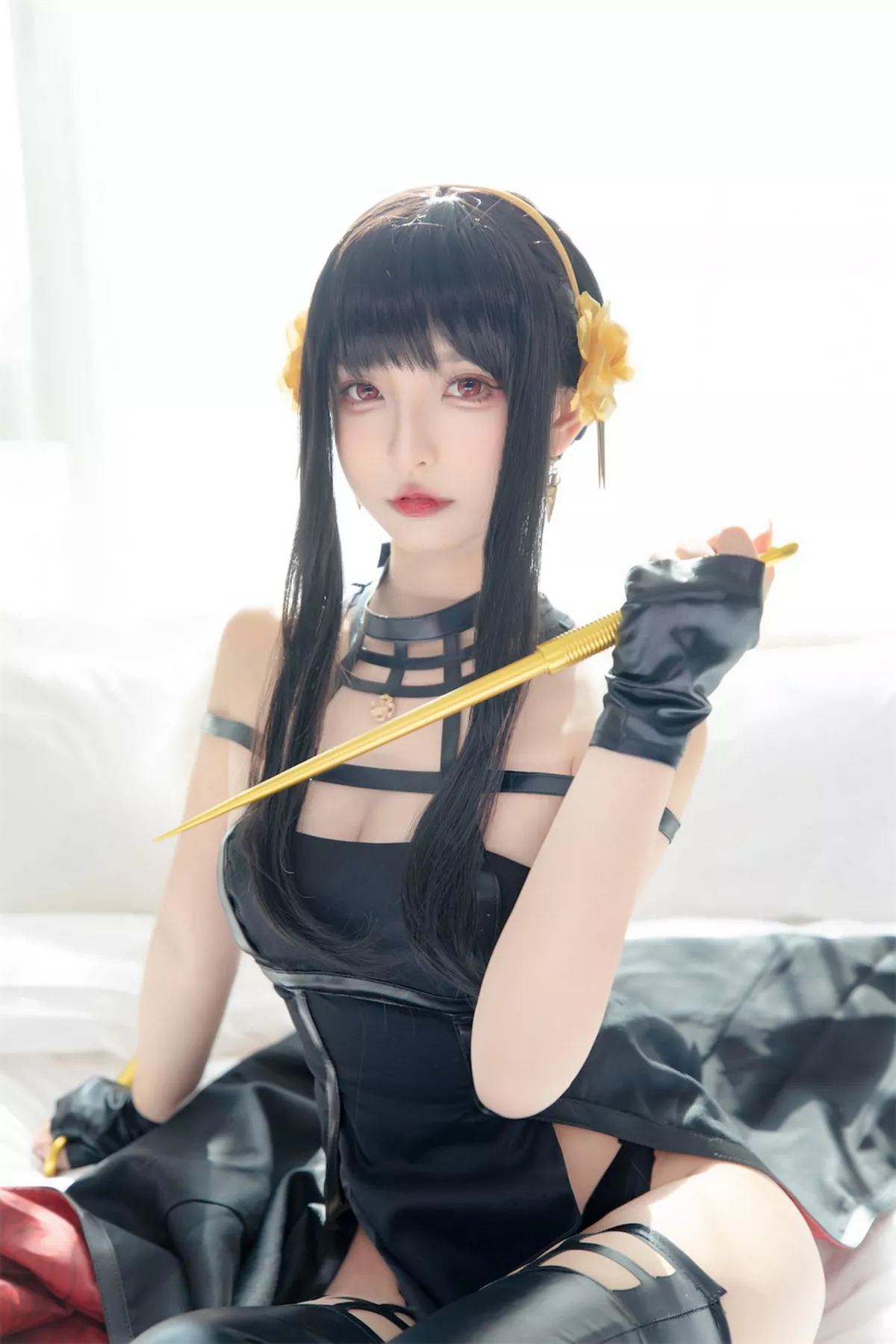 萝莉美女神楽板真冬约尔太太主题性感黑色吊裙配皮质腿袜秀翘臀美腿诱惑写真75P