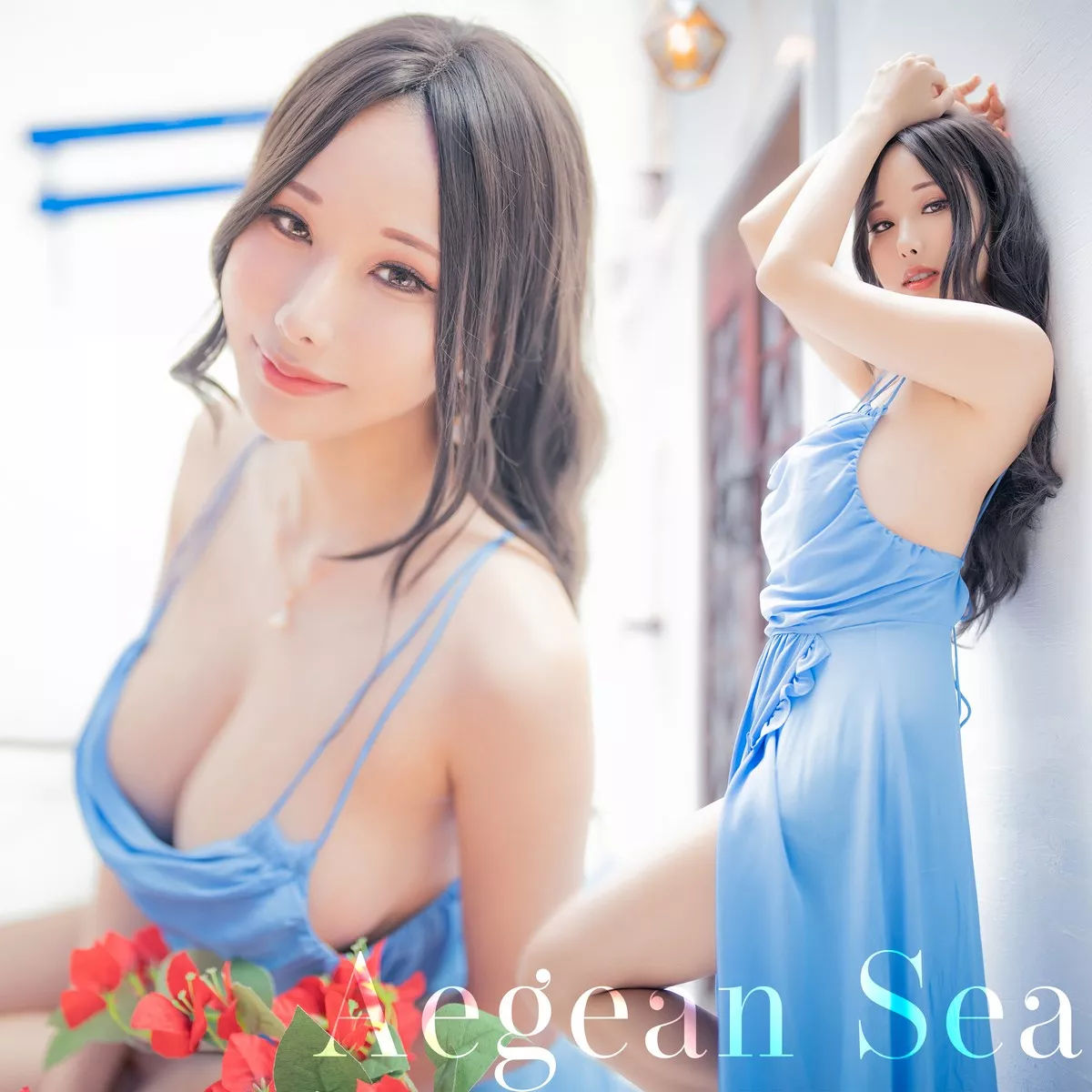 Coser美女雨波_HaneAme爱琴海主题户外性感深蓝吊带长裙秀完美身材迷人写真39P