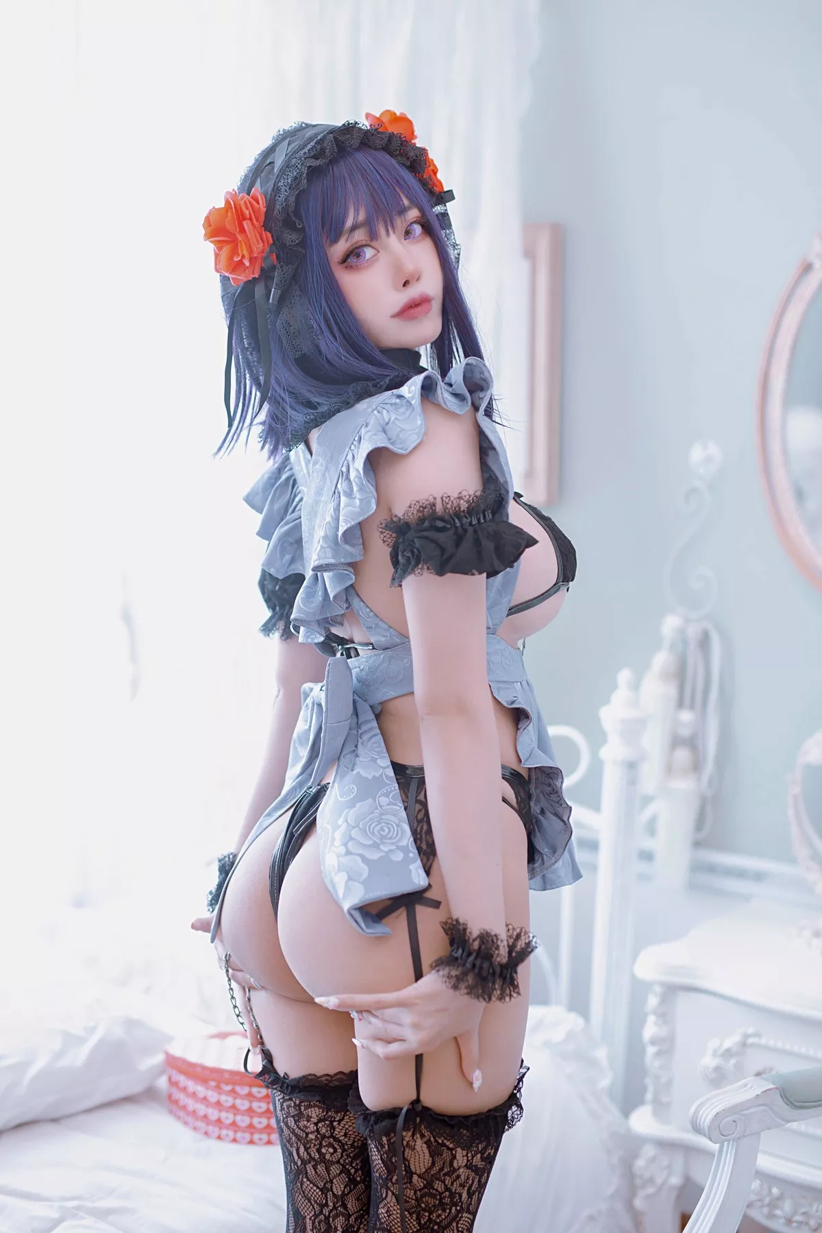 日本性感萝莉Byoru-Shizuku Kuroe主题私房黑色蕾丝内衣配蕾丝吊袜惹火诱惑写真63P