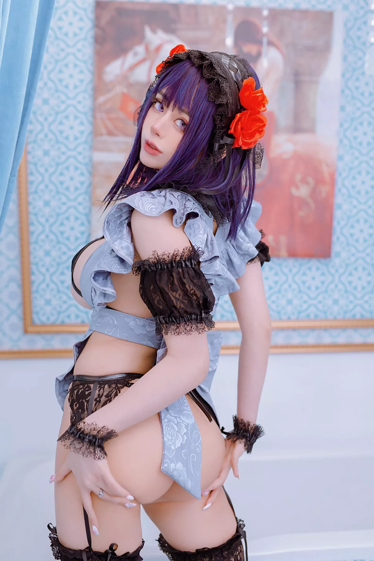 日本性感萝莉Byoru-Shizuku Kuroe主题私房黑色蕾丝内衣配蕾丝吊袜惹火诱惑写真63P