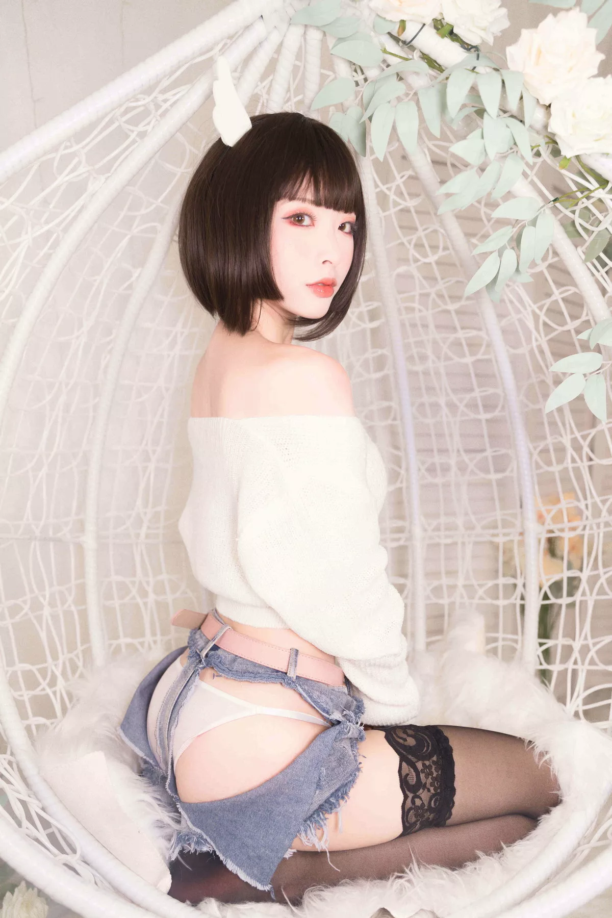 性感尤物清水由乃白色毛衣主题私房性感半截毛衣配破烂牛仔短裤惹火诱惑写真32P