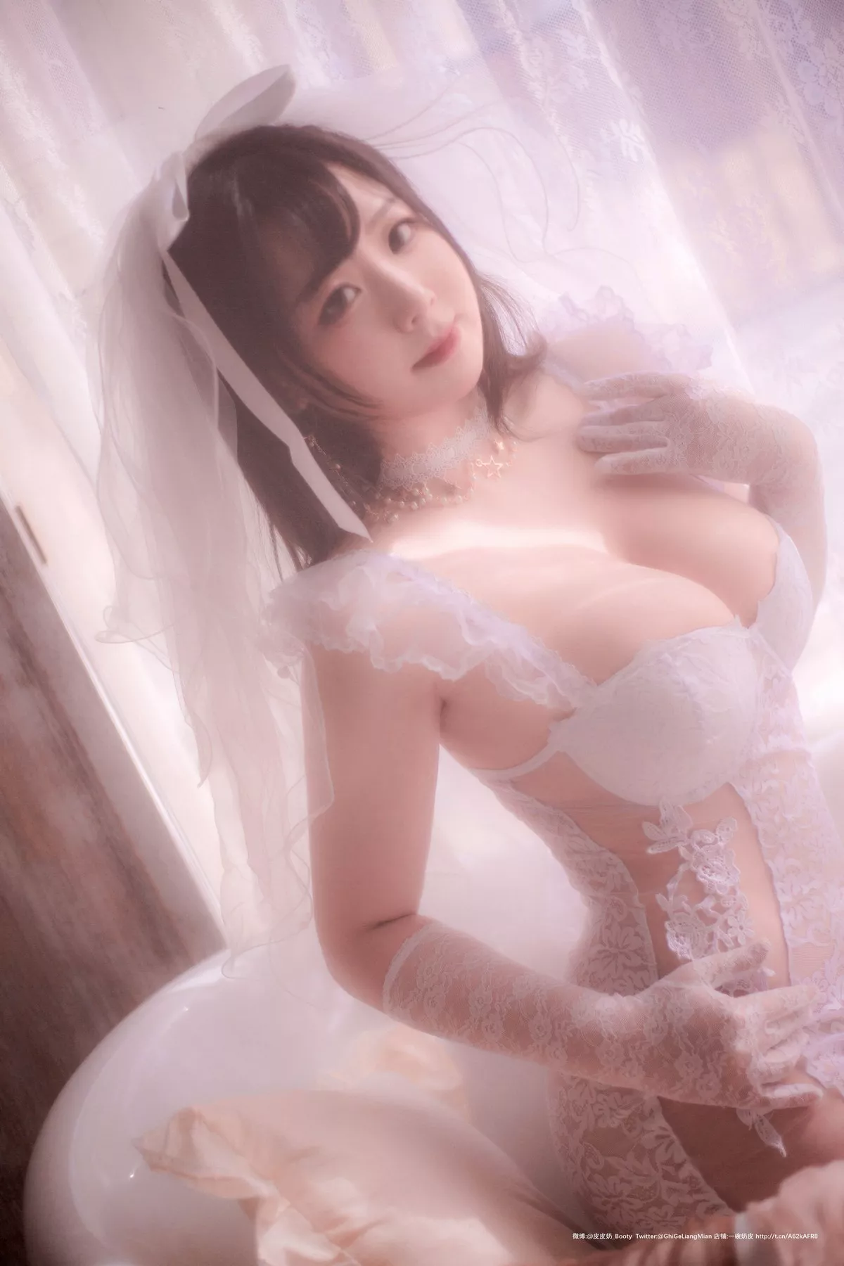 网络美女皮皮奶朦胧婚纱主题私房性感白色薄透婚纱露白色内衣完美诱惑写真66P