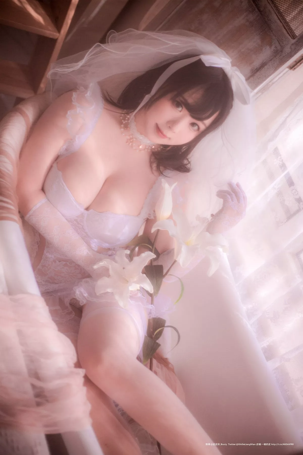 网络美女皮皮奶朦胧婚纱主题私房性感白色薄透婚纱露白色内衣完美诱惑写真66P