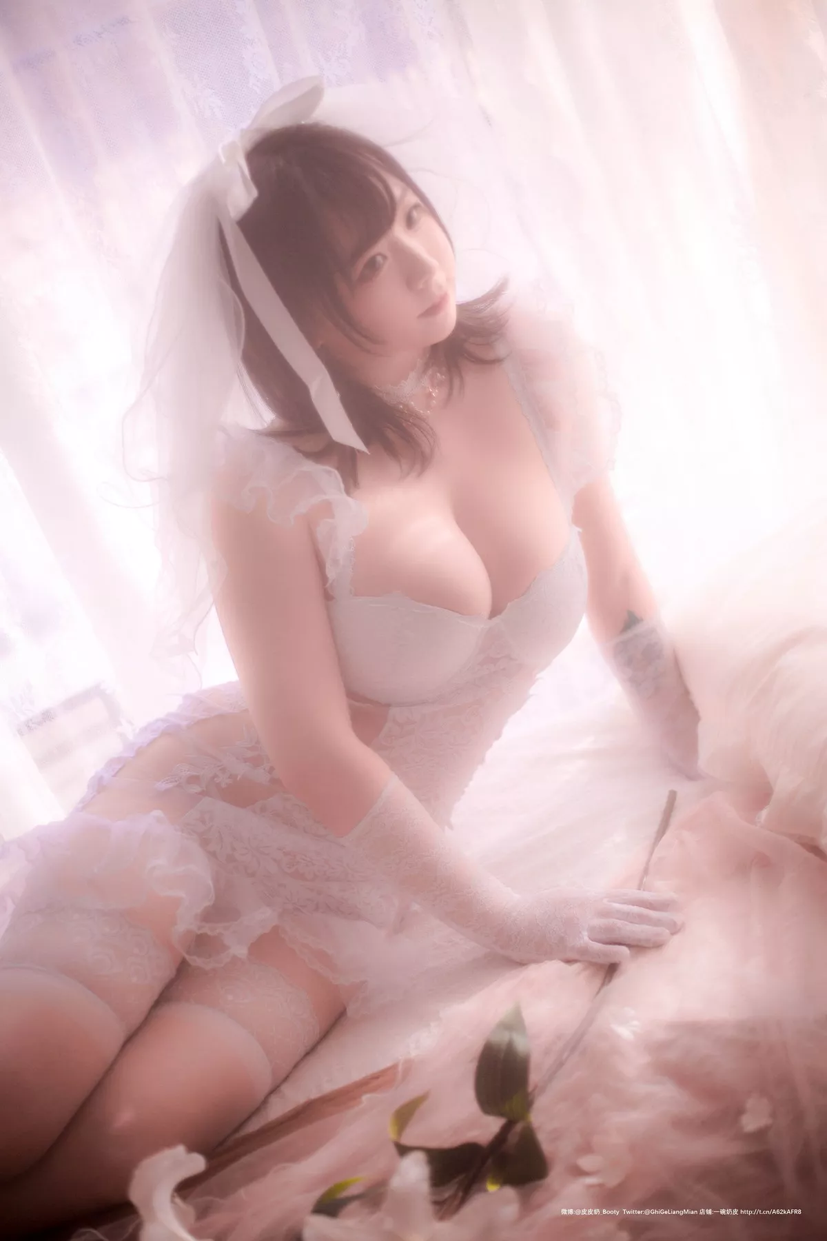 网络美女皮皮奶朦胧婚纱主题私房性感白色薄透婚纱露白色内衣完美诱惑写真66P