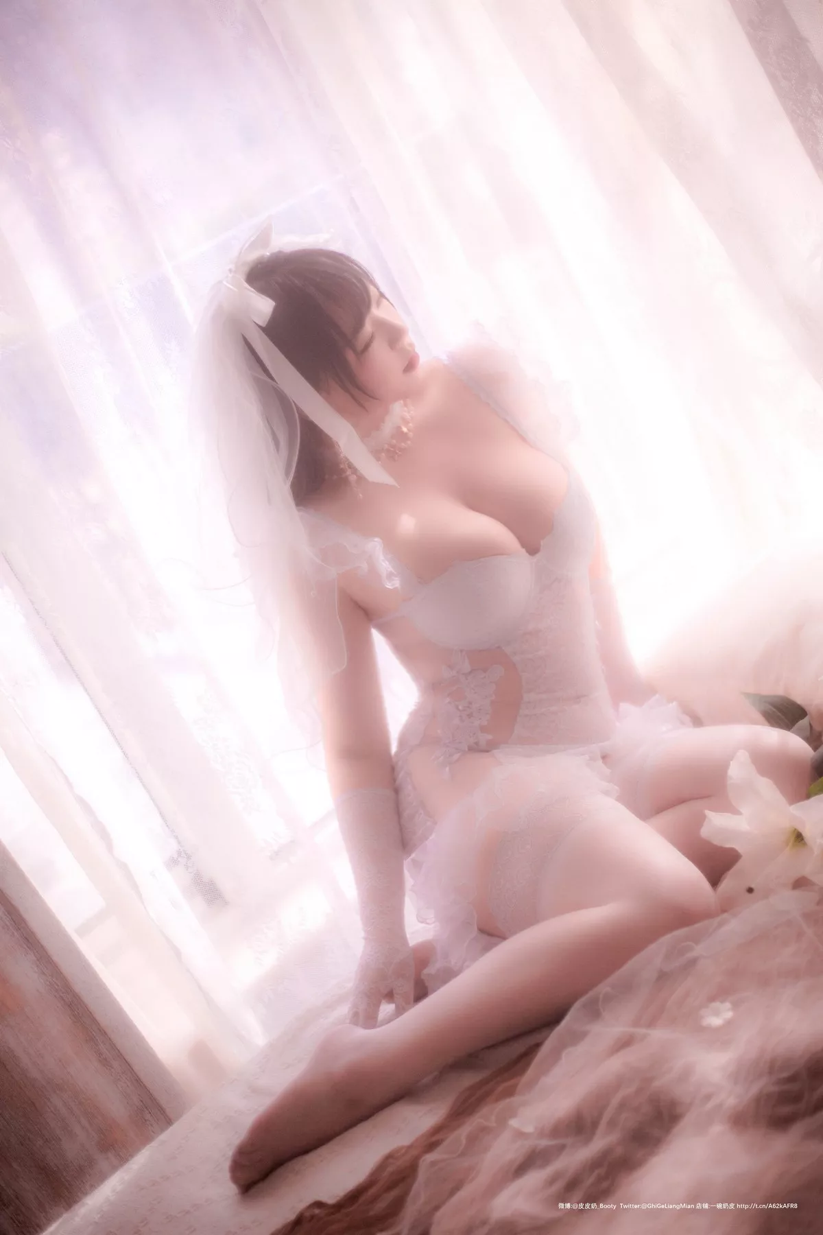 网络美女皮皮奶朦胧婚纱主题私房性感白色薄透婚纱露白色内衣完美诱惑写真66P