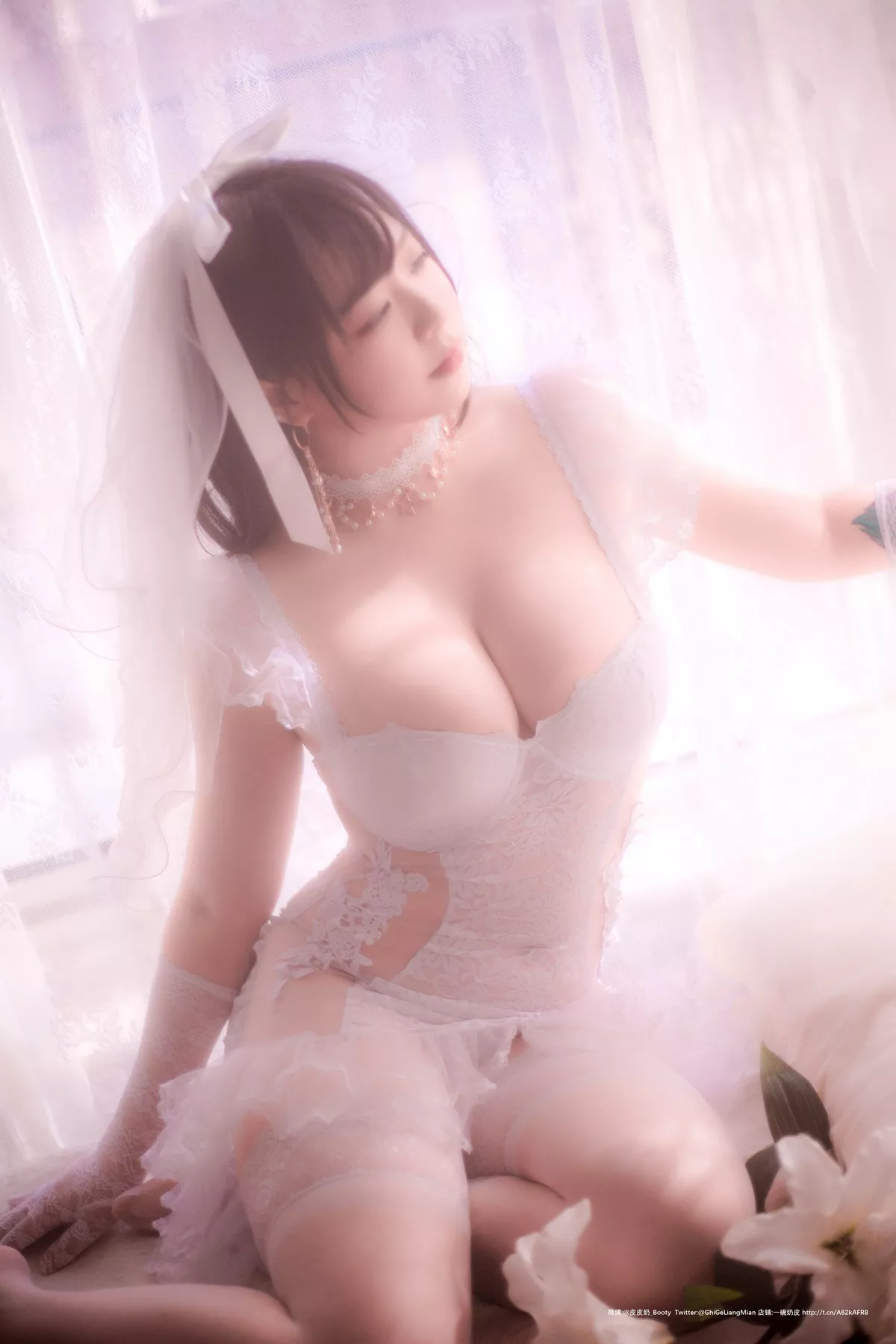 网络美女皮皮奶朦胧婚纱主题私房性感白色薄透婚纱露白色内衣完美诱惑写真66P