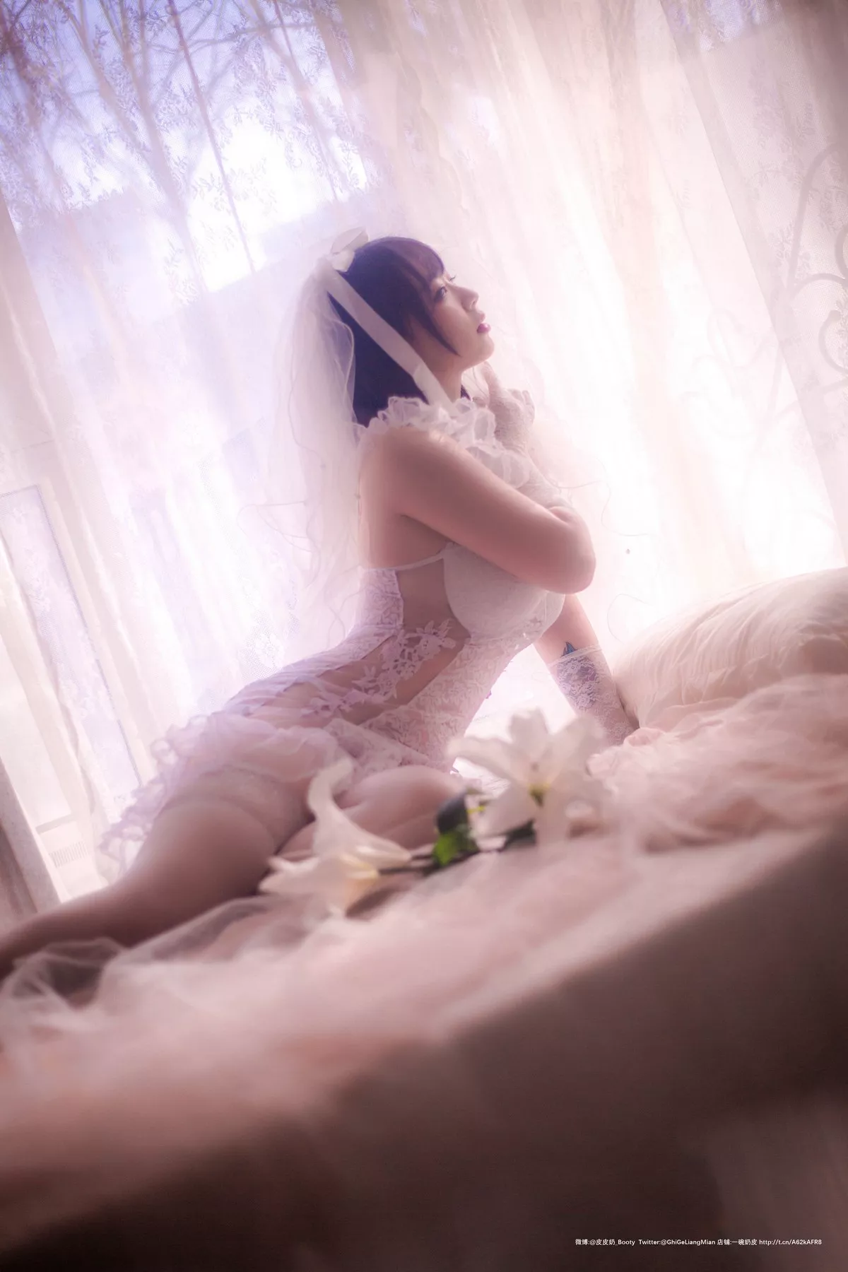 网络美女皮皮奶朦胧婚纱主题私房性感白色薄透婚纱露白色内衣完美诱惑写真66P