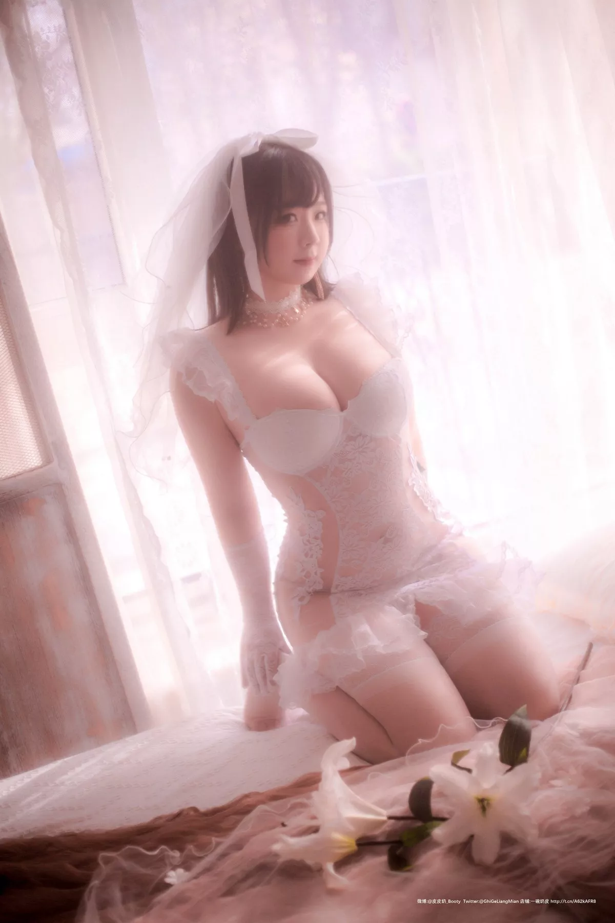 网络美女皮皮奶朦胧婚纱主题私房性感白色薄透婚纱露白色内衣完美诱惑写真66P