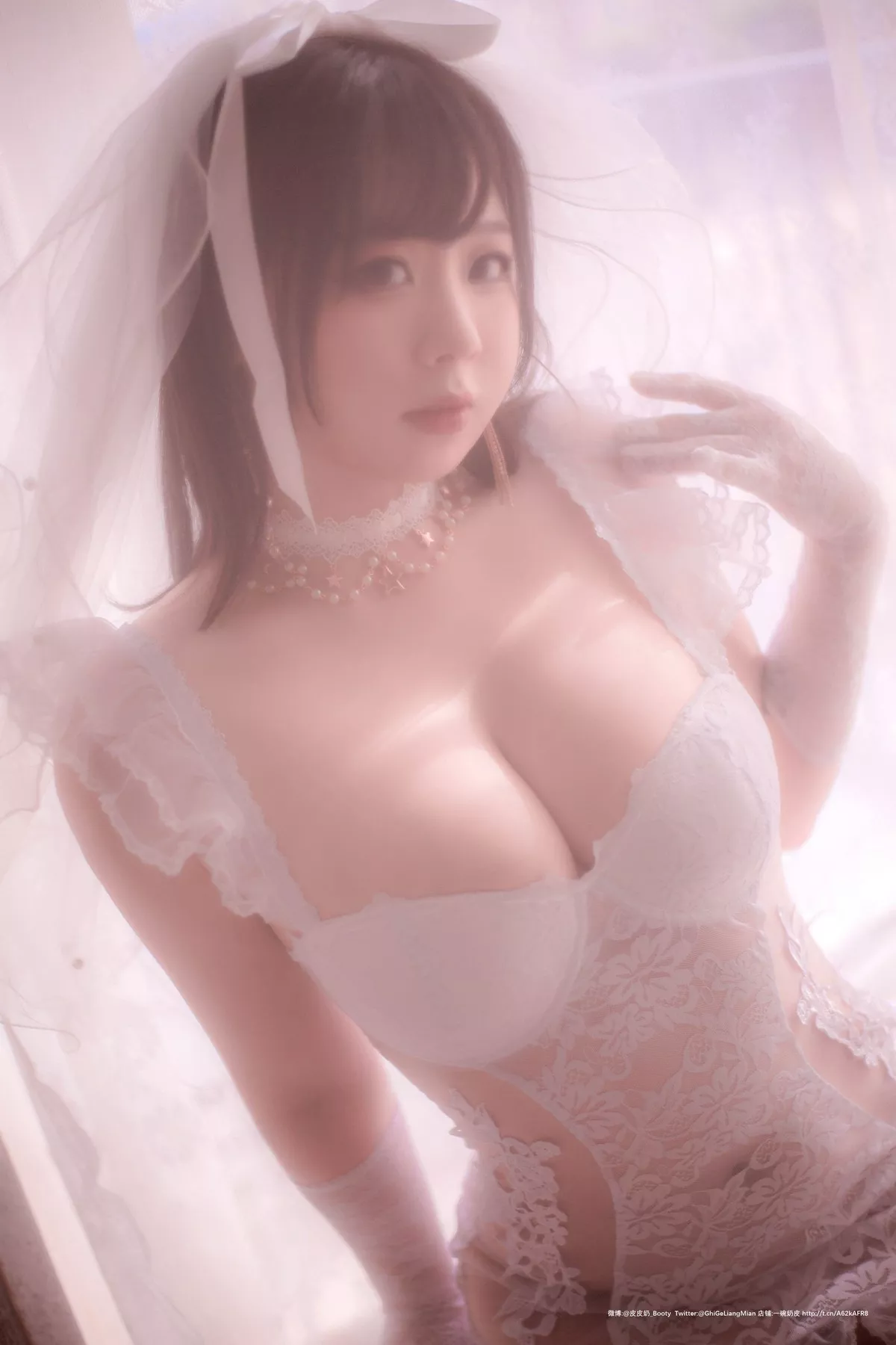 网络美女皮皮奶朦胧婚纱主题私房性感白色薄透婚纱露白色内衣完美诱惑写真66P