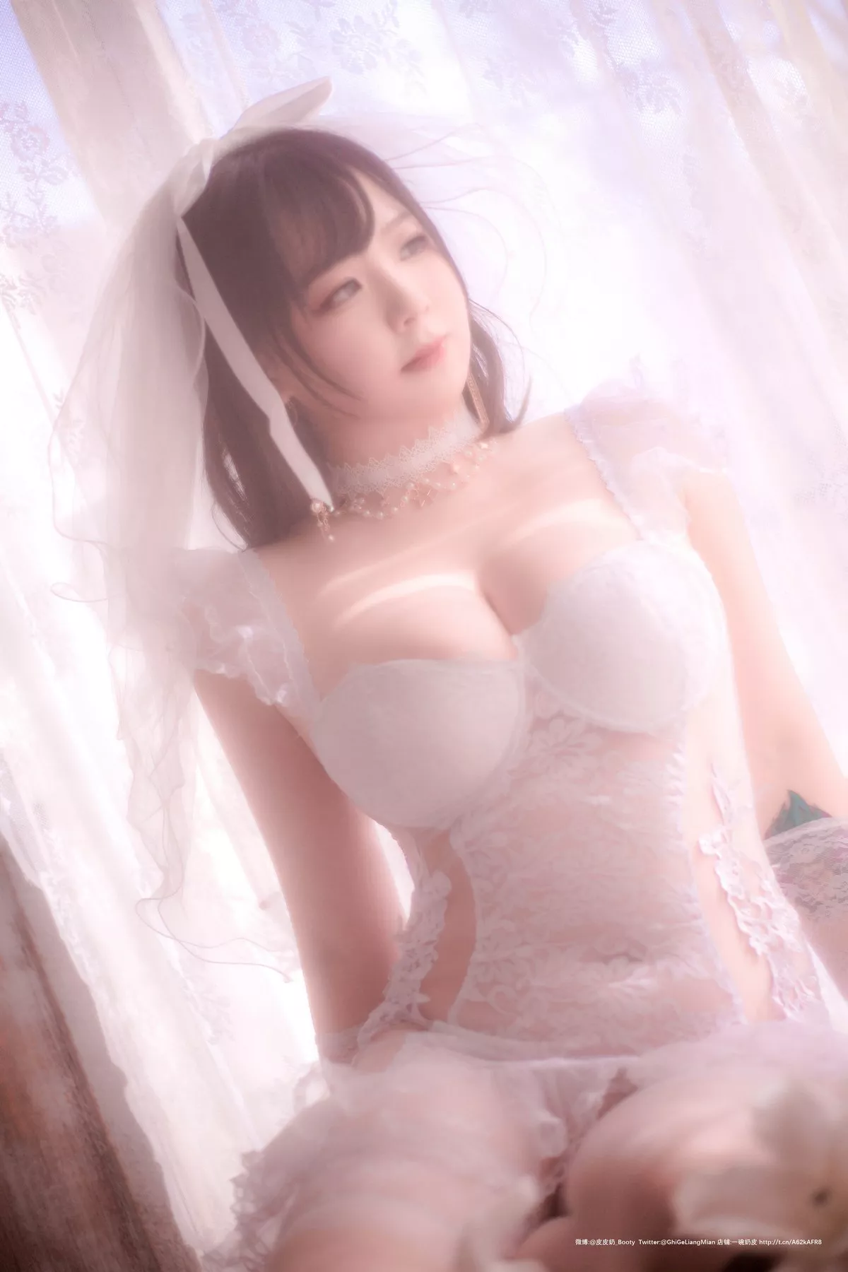 网络美女皮皮奶朦胧婚纱主题私房性感白色薄透婚纱露白色内衣完美诱惑写真66P