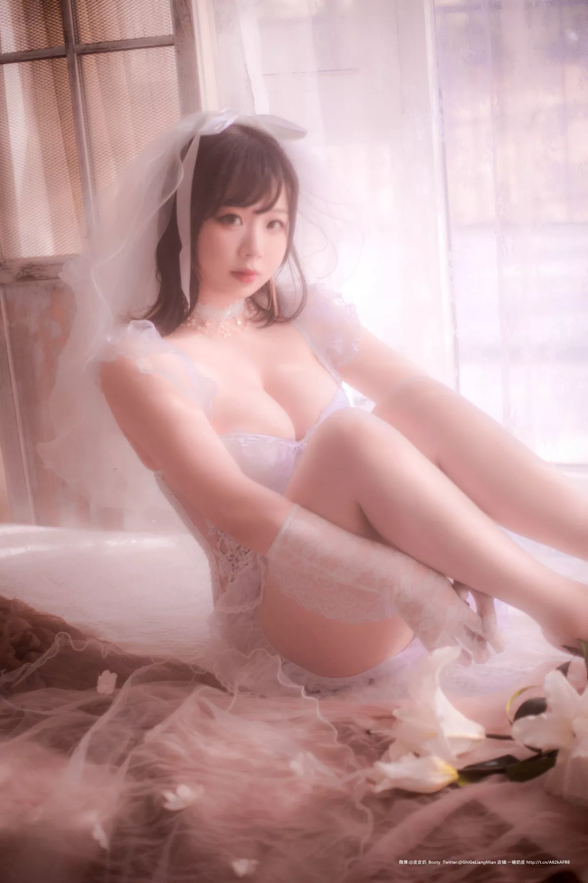 网络美女皮皮奶朦胧婚纱主题私房性感白色薄透婚纱露白色内衣完美诱惑写真66P