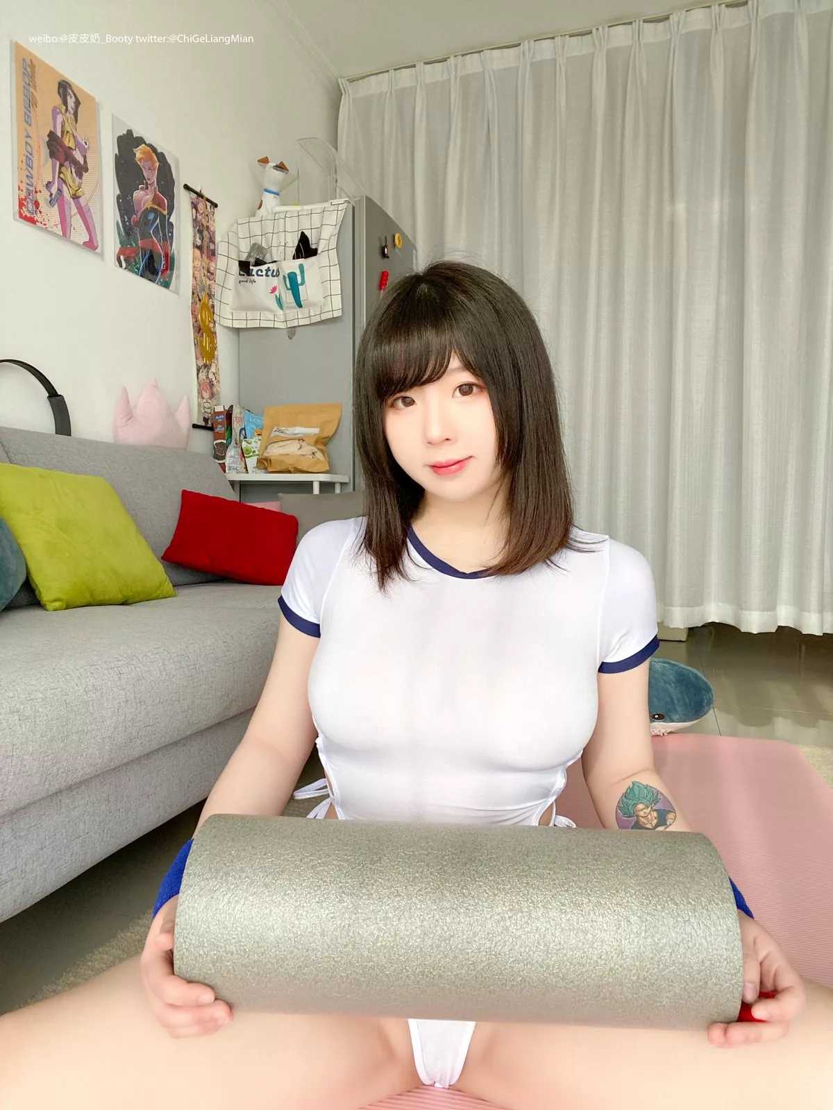 网络美女皮皮奶高叉体操服主题私房浴室白色薄透连体衣湿身秀傲人豪乳诱惑写真82P