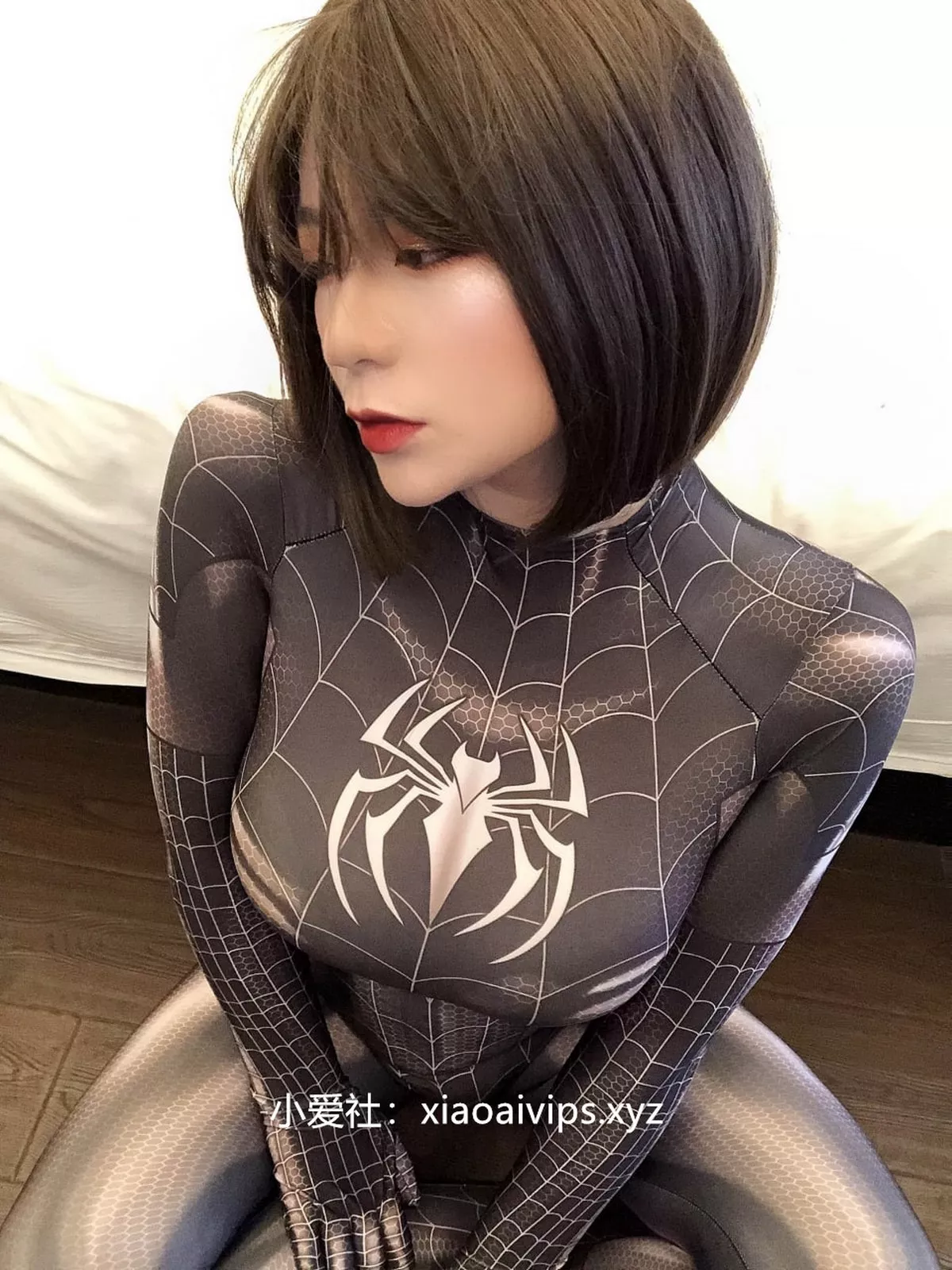 网络美女奶兔biubiu蜘蛛侠妹妹主题性感黑色蜘蛛侠服饰紧身秀完美身材诱惑写真87P