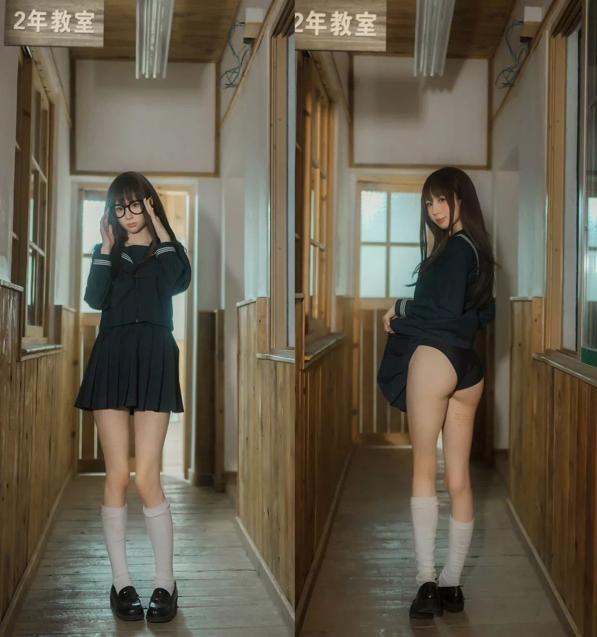 网络美女西园寺南歌与班长的游戏主题教室里性感制服露黑色蕾丝内衣诱惑写真137P