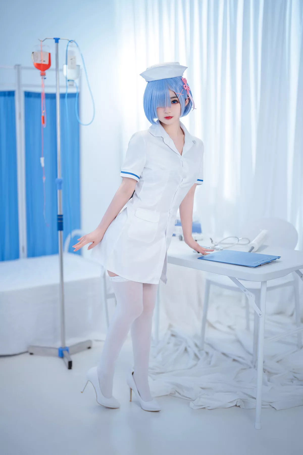 网络美女桜井宁宁雷姆护士主题半脱护士装露性感白色内衣秀豪乳遮点诱惑写真108P