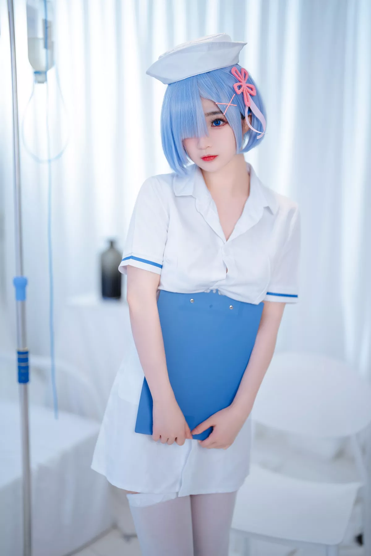 网络美女桜井宁宁雷姆护士主题半脱护士装露性感白色内衣秀豪乳遮点诱惑写真108P