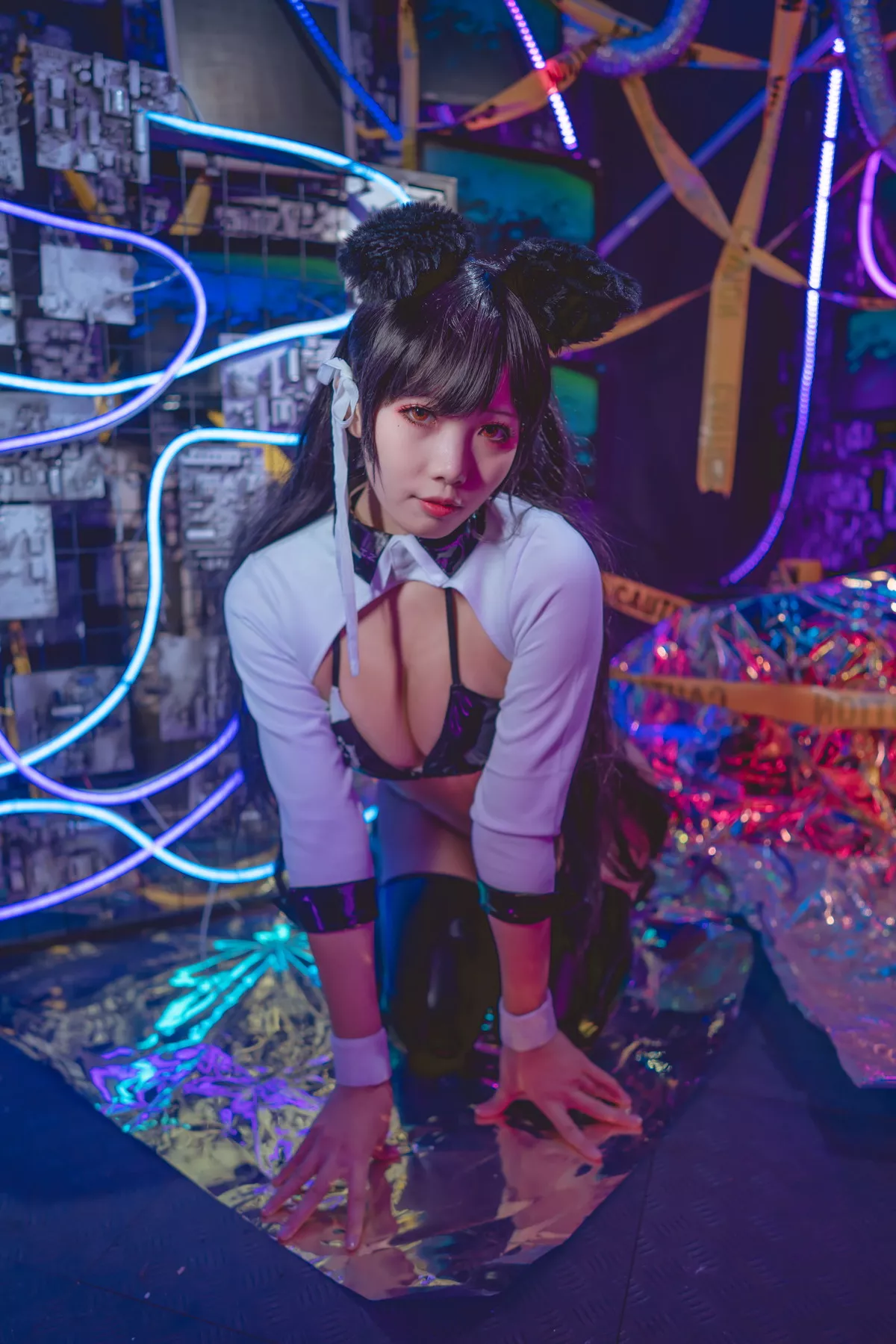 网络美女墨玉-M爱宕机车服主题性感服饰露黑色皮质内衣配皮腿袜撩人诱惑写真55P