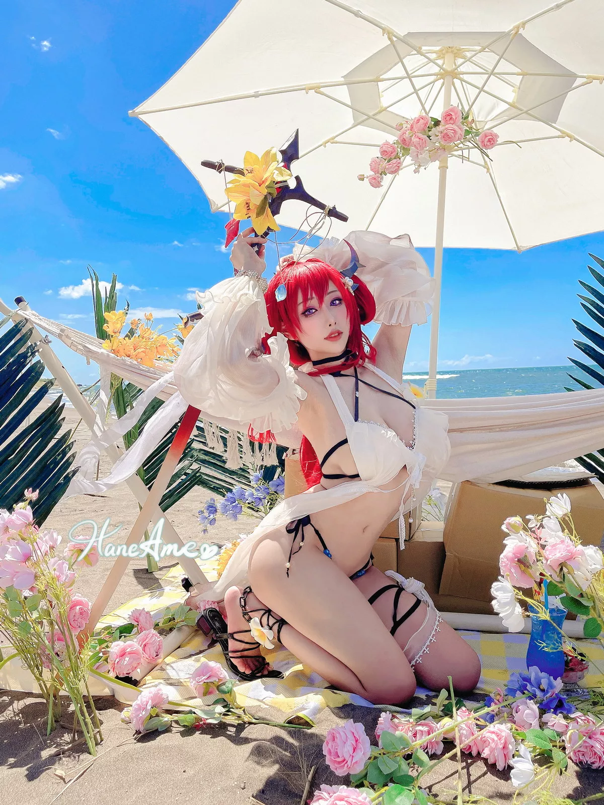 Coser美女雨波_HaneAme泳裝主题海边沙滩性感比基尼秀完美身材惹火诱惑写真38P